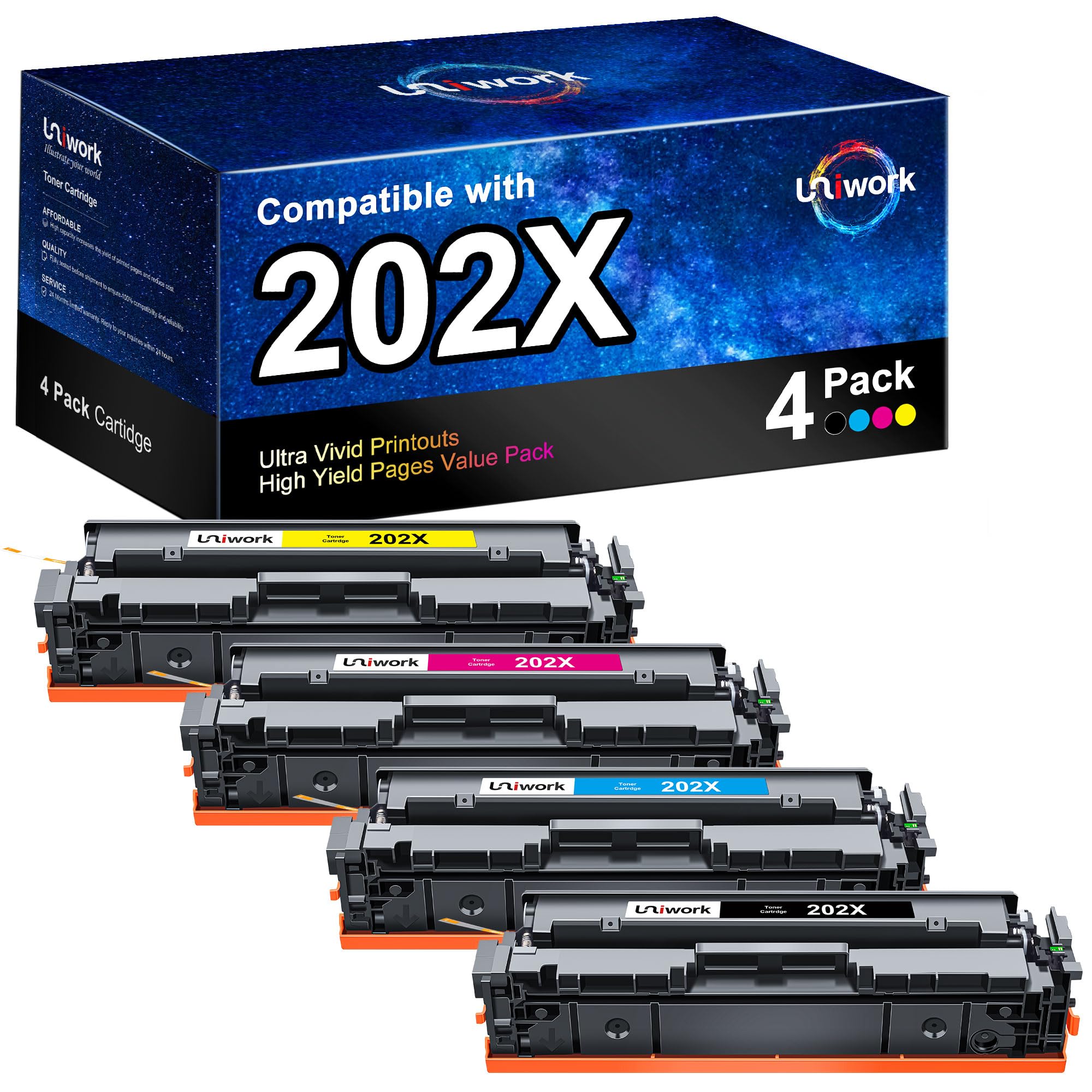 Uniwork 202X Toner Cartridges High Yield Replacement For Hp 202X 202A Compatible With Color Laserjet Pro Mfp M281Fdw Mfp M281Cdw