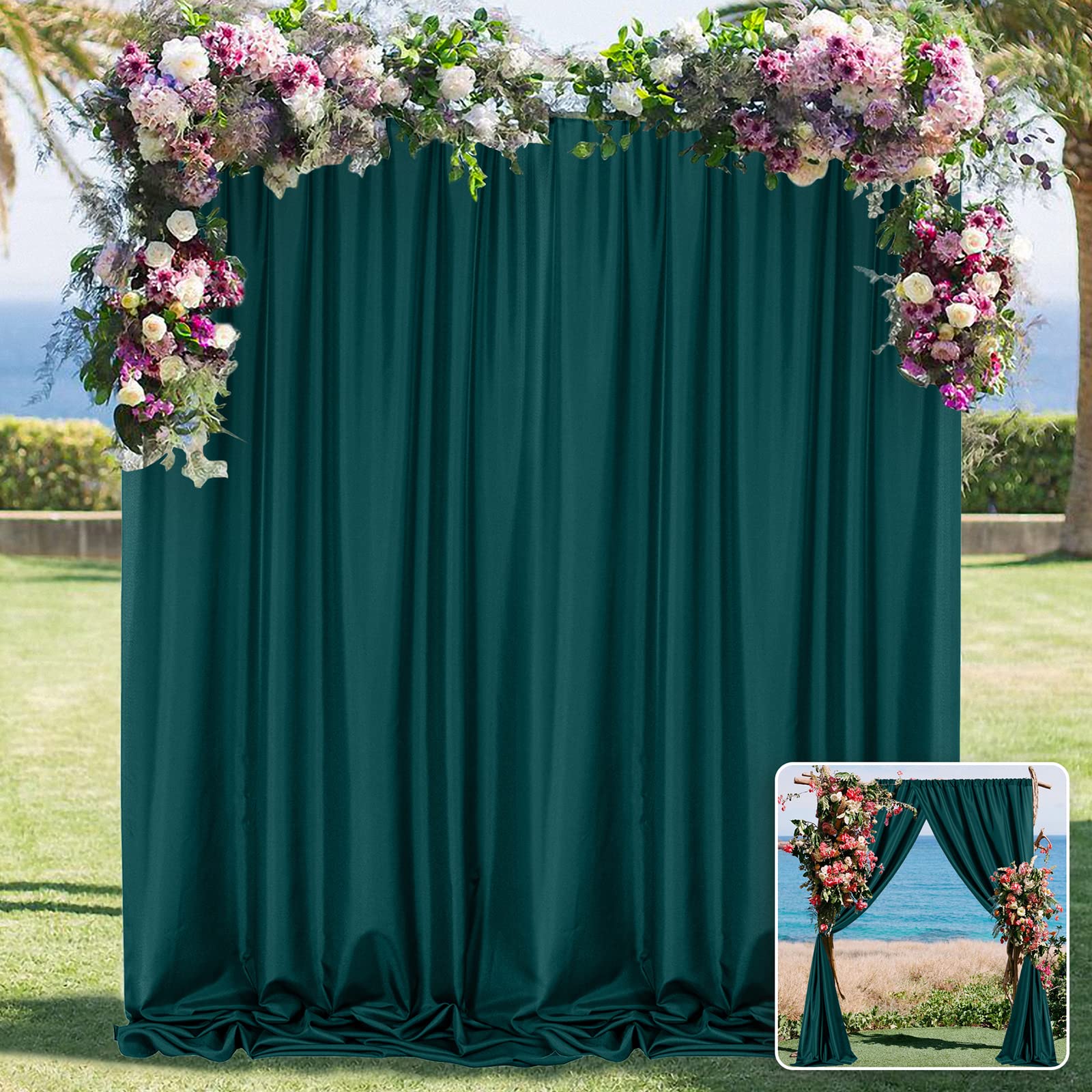 Mysky Home 10Ft X 10Ft Curtains Hunter Green Backdrop Curtains For Parties Wedding Curtains Stage Curtains Rod Pocket Sliding Dr