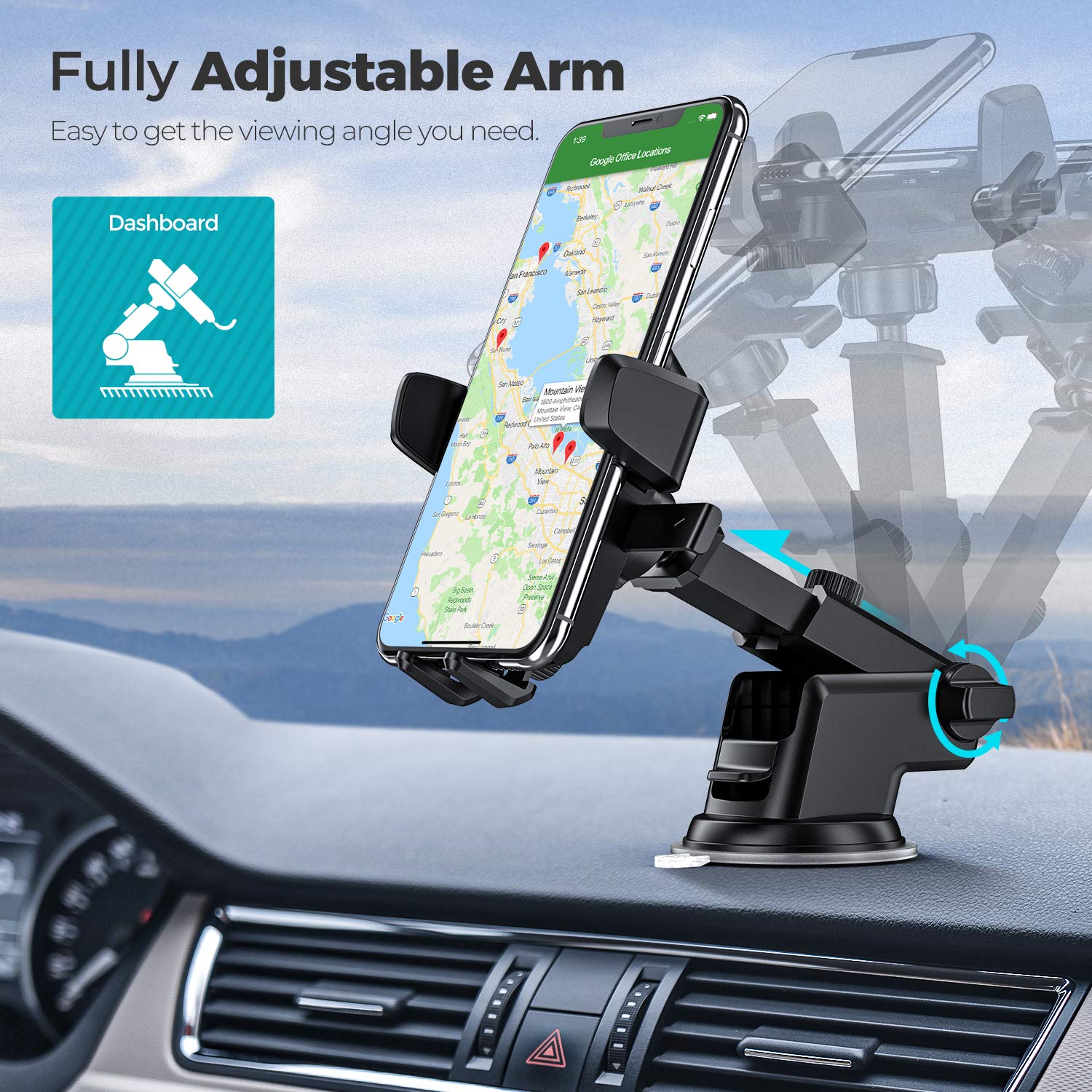 Oribox Car Phone Mount, Dashboard Car Phone Holder, Washable Strong Sticky Gel Pad Fit For All Cell Phones