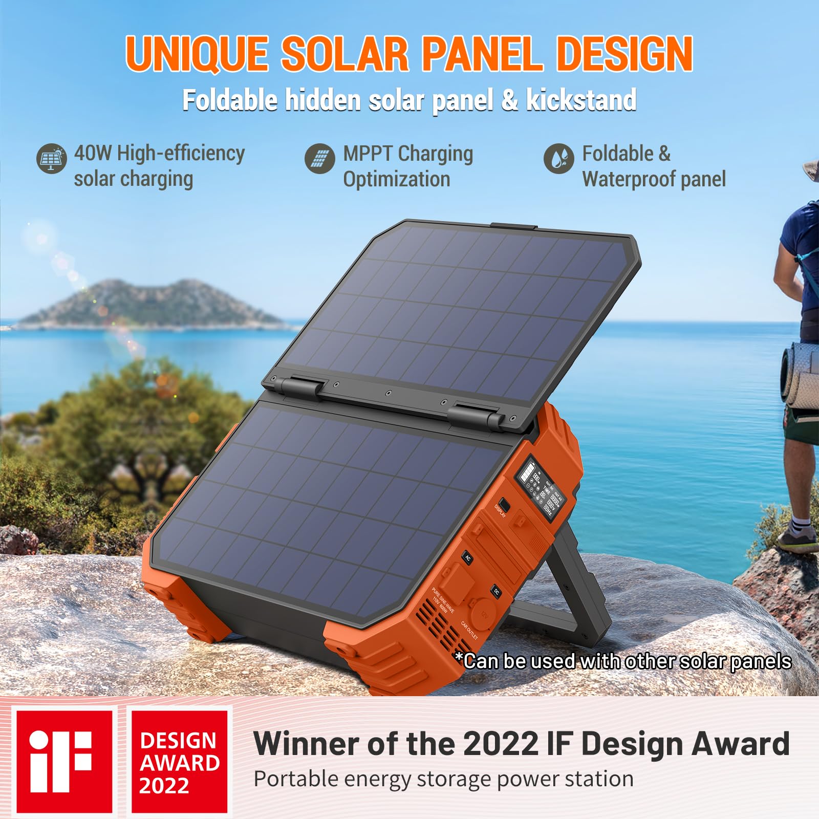 Browey Portable Power Station, 1000W Solar Generator With Built-In Solar Panel, 614Wh/192000Mah Lifepo4 Battery Pack, Ac/Dc/Usb/