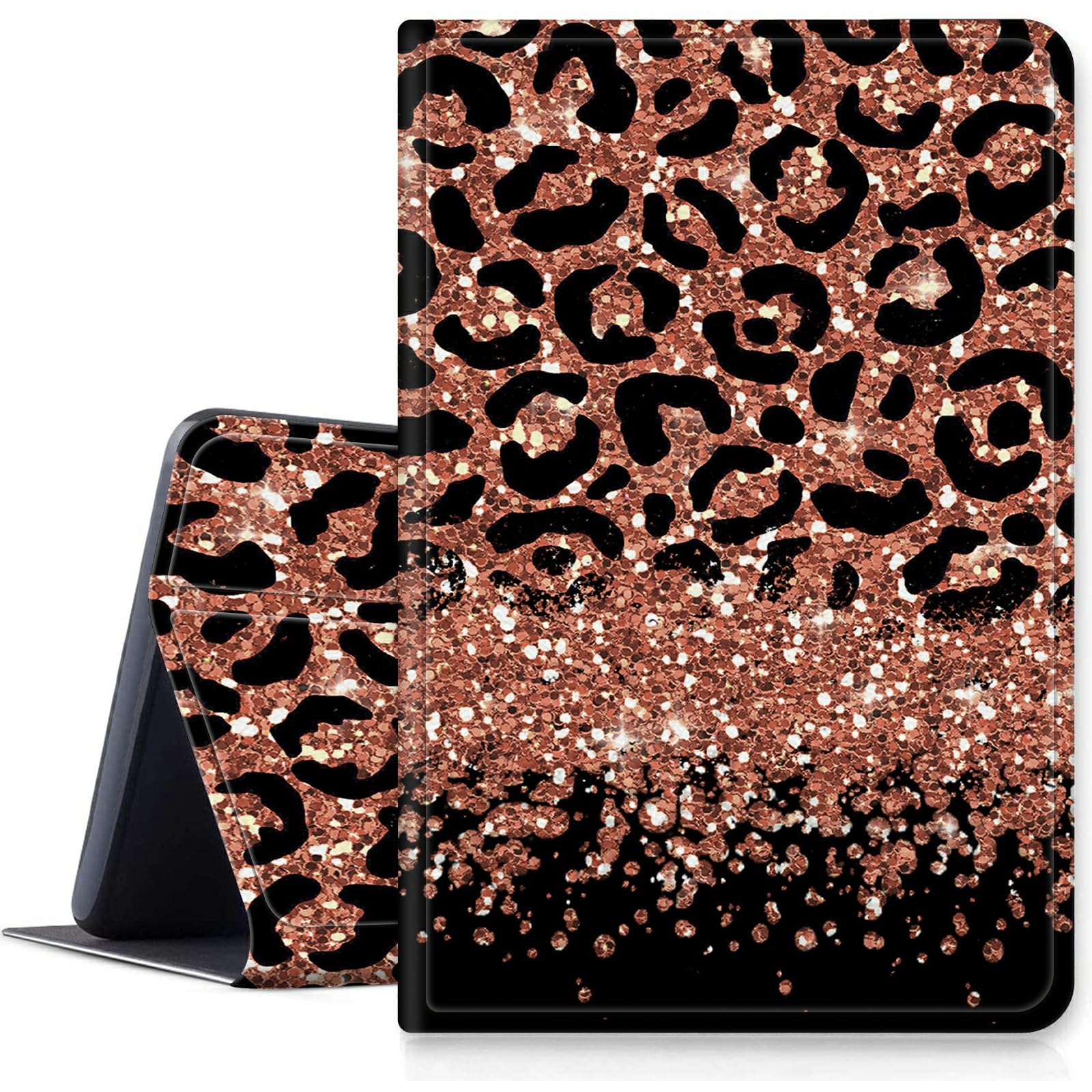 Leopard Glitter Case For All New Kindle Fire Hd 10 & 10 Plus Tablet (11Th Generation, 2021 Release), Pu Leather Folding Stand Co