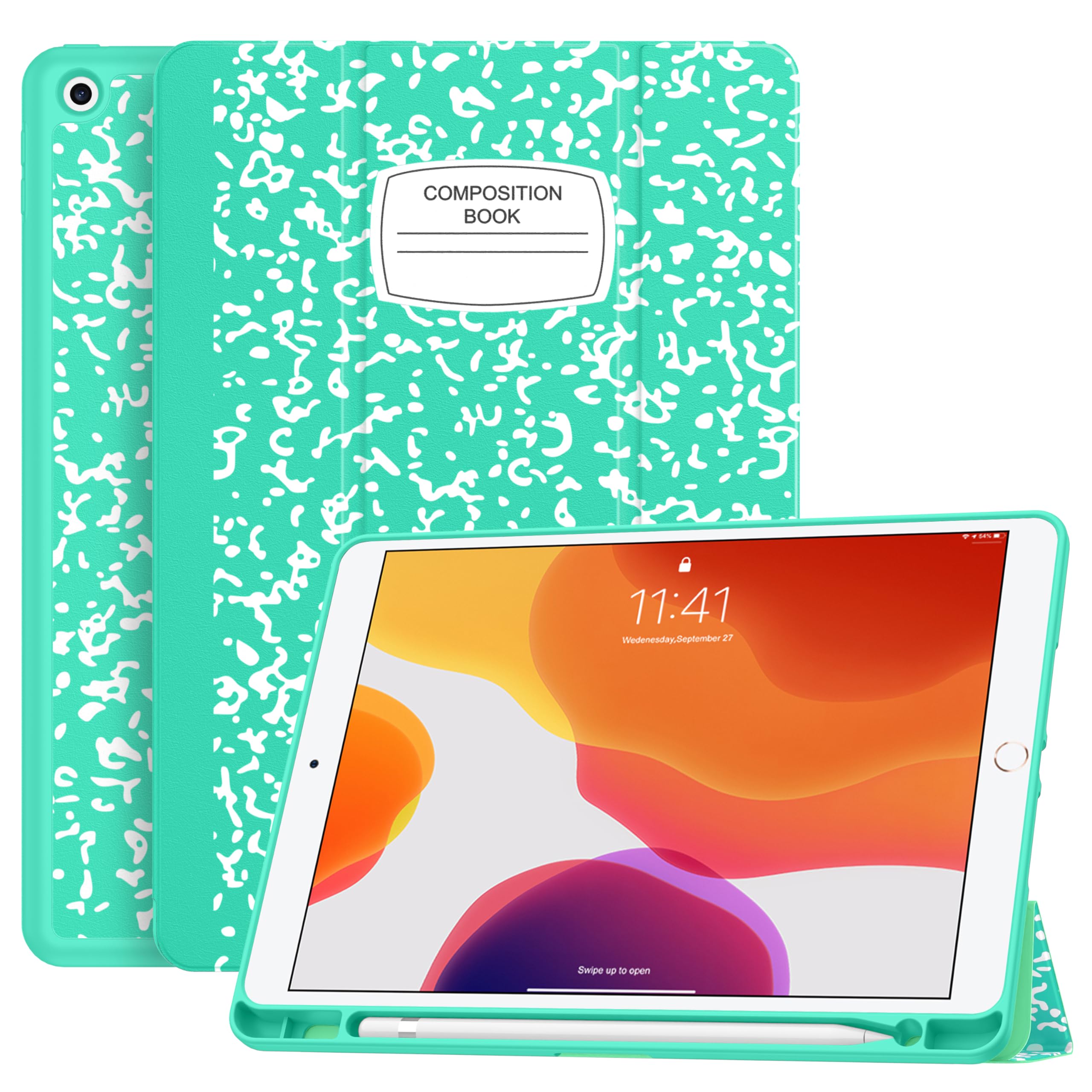 Soke Case For Ipad 9Th Generation 2021/8Th Gen 2020/7Th Gen 2019 With Pencil Holder   Premium Shockproof Case With Soft Tpu Back Cover & Auto Sleep/Wake For Ipad 10.2 Inch, Book Mint Green