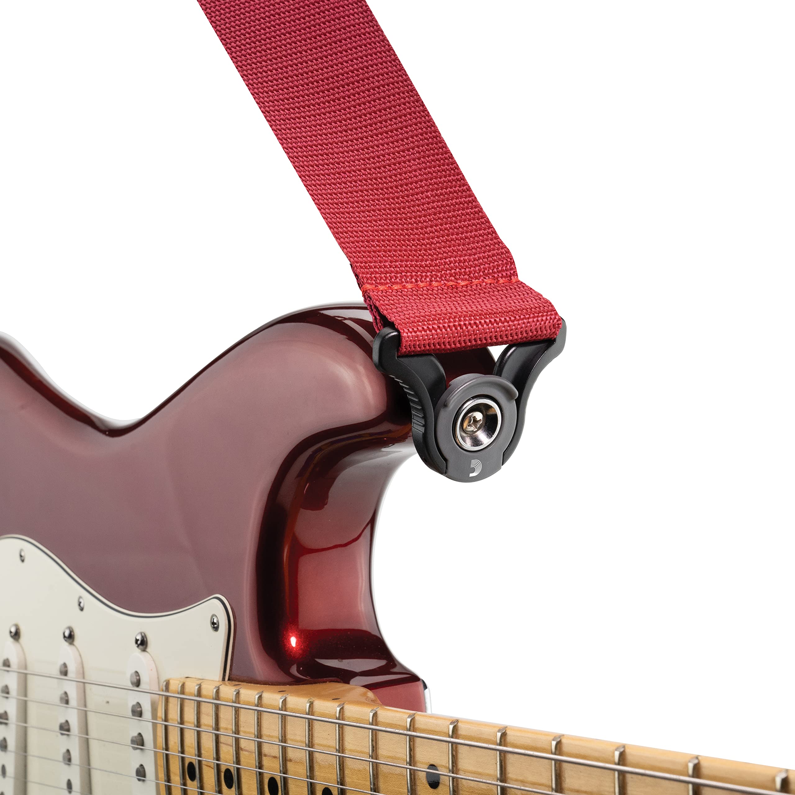 D'Addario Accessories Auto Lock Guitar Strap   Acoustic & Electric Guitar Accessories   Easy To Use Auto Locking Guitar Straps   Uses Existing Guitar Strap Buttons   Polypro   Red