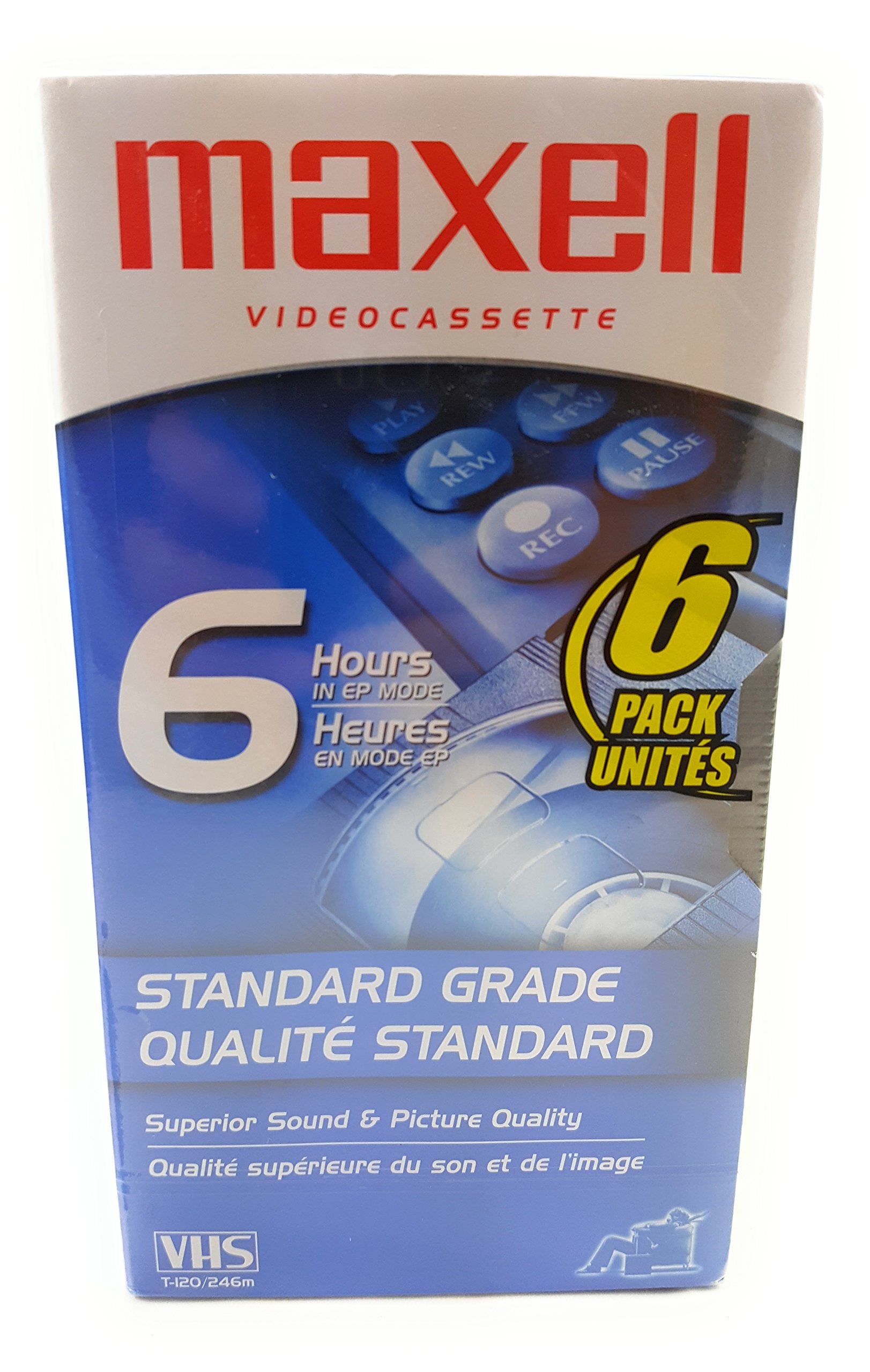 Maxell STD T-120 VHS Standard Grade Videotape, 6 Pack