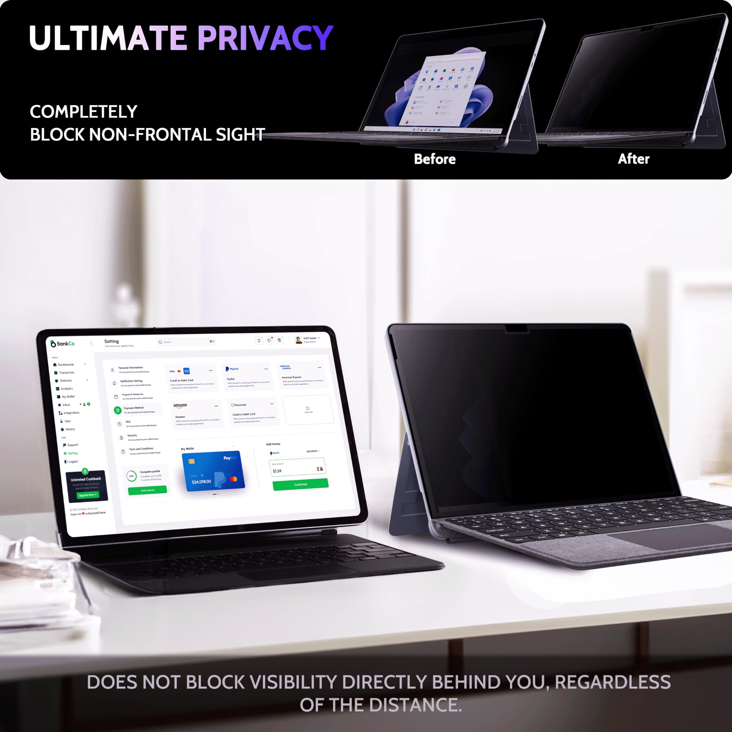 Peslv Privacy Screen For 10.5 Inch Surface Go 3/2/1, Magicsuction Removable Anti Spy Black Protector, Glare Blue Light Filter Fo
