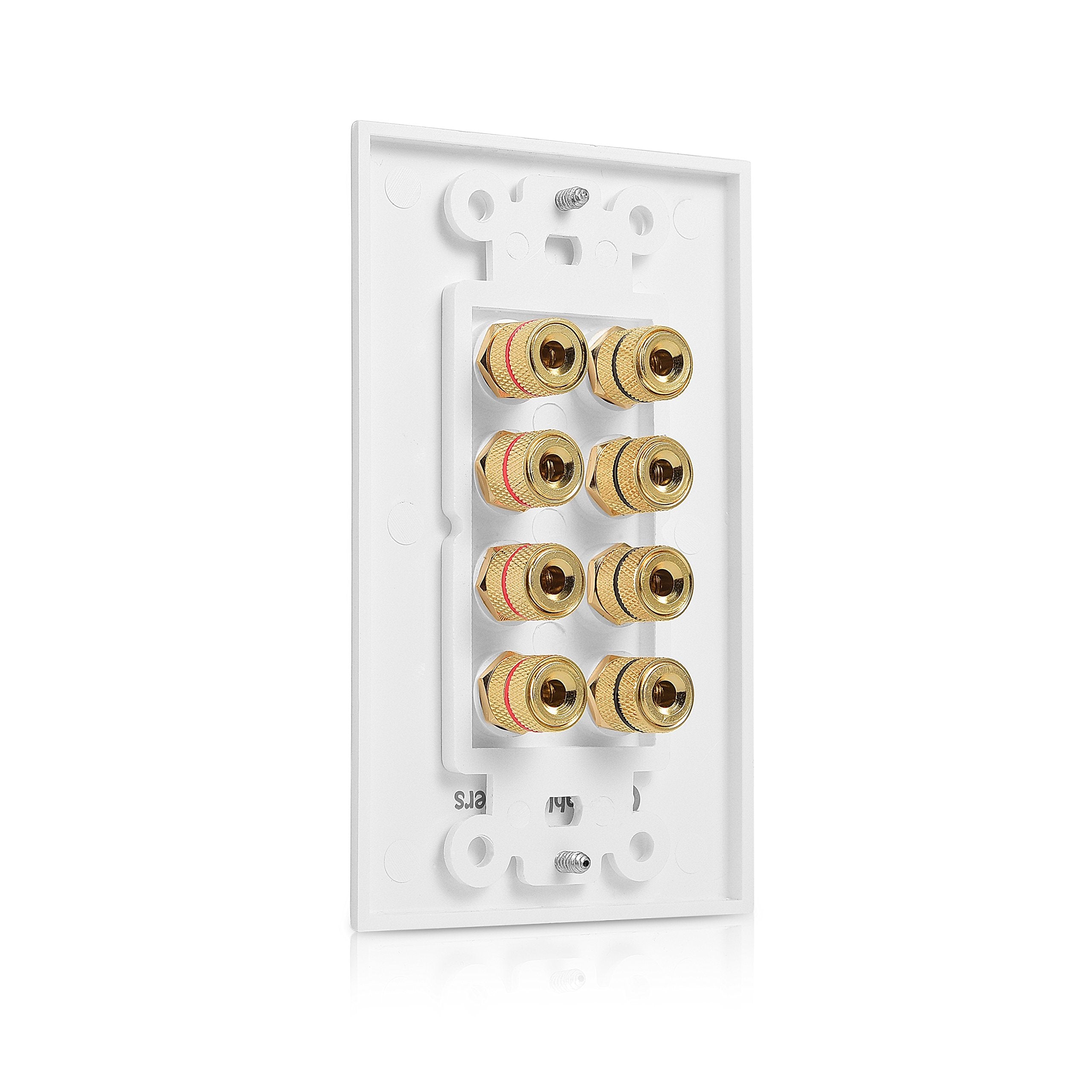 Cable Matters Speaker Wire Wall Plate (Speaker Wall Plate, Banana Plug Wall Plate) For 4 Speakers In White
