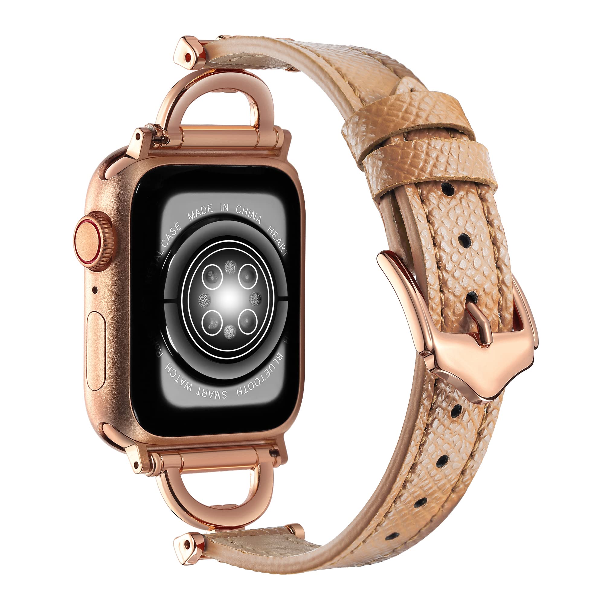 Osber Genuine Leather Band Compatible With Apple Watch Women 38Mm 40Mm 41Mm, Classic Slim Leather Strap With D Shape Rose Gold M