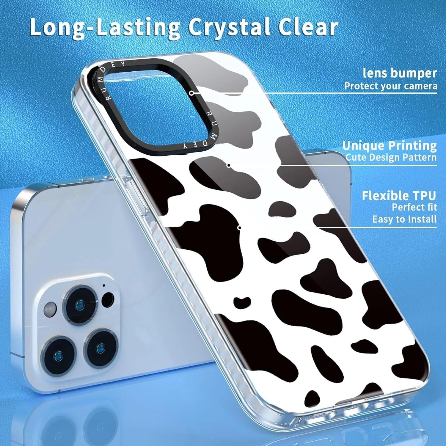 Rumdey 2 Pack Cute Pattern For Iphone 15 Pro 6.1'' Phone Case, Cow Print Aesthetic Design Clear Cases Soft Silicone Slim Tpu Sho