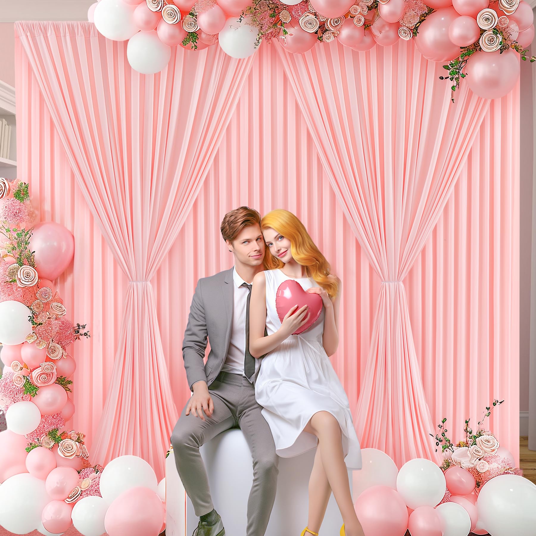 4 Panels Blush Pink Backdrop Curtain For Parties Baby Shower Wrinkle Free Pink Photo Curtains Backdrop Drapes Fabric Decoration