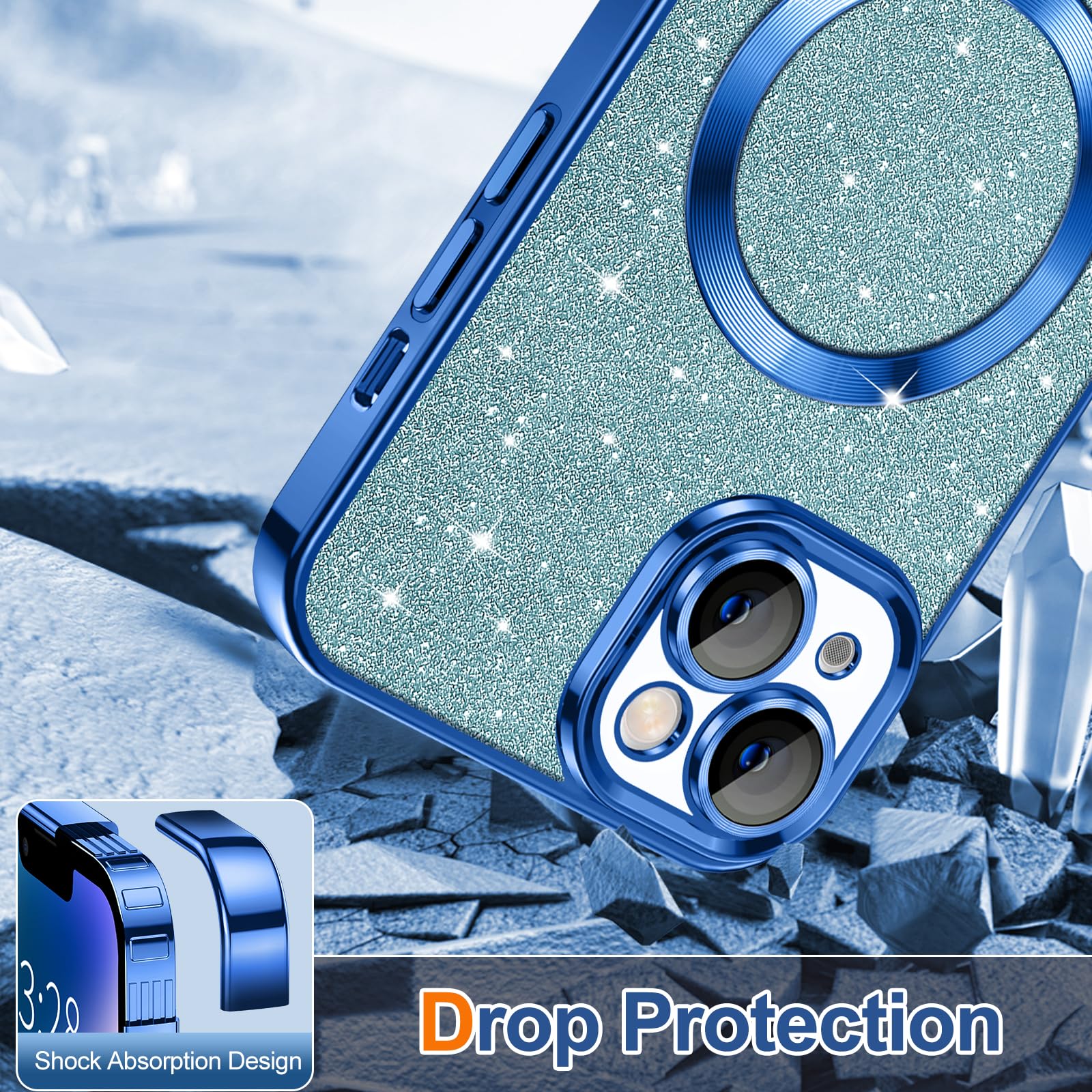 Hython For Iphone 14 Case Glitter, Clear Magnetic Phone Case With Camera Lens Protector [Compatible With Magsafe] Bling Sparkle