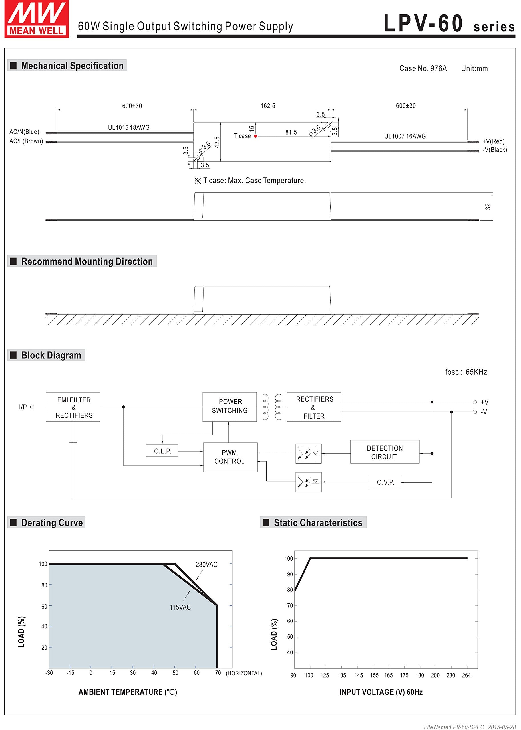 Meanwell Lpv 60 36 Power Supply   60W 36V _ Ip67