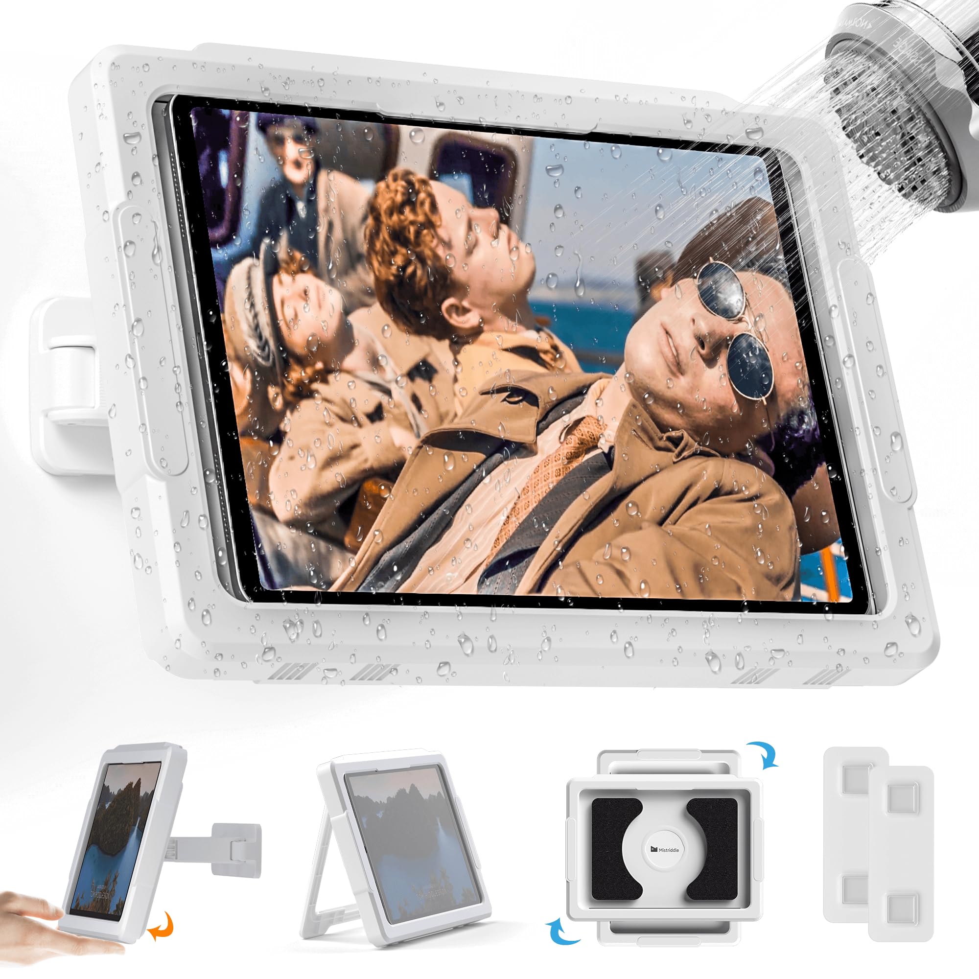 Mistriddle Shower iPad Holder Waterproof with 480 Rotation Retractable Adjustable, Wall Mount Up to 11, Shower Tablet Holder for