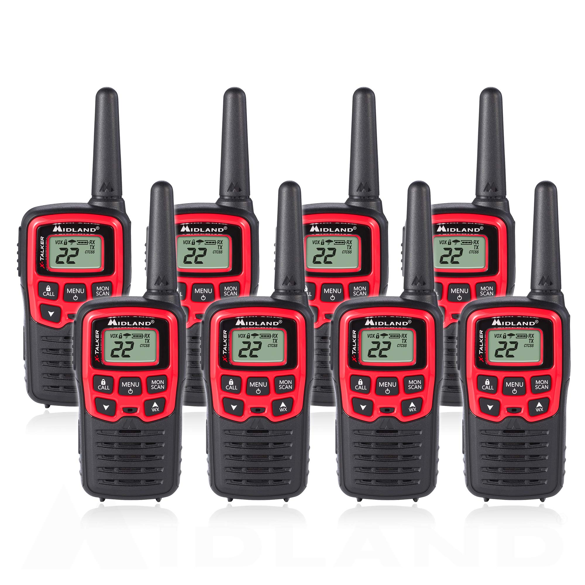 Midland T31Vp 22 Channel Frs Walkie Talkie   Up To 26 Mile Range Two Way Radio   Red/Black (Pack Of 8)
