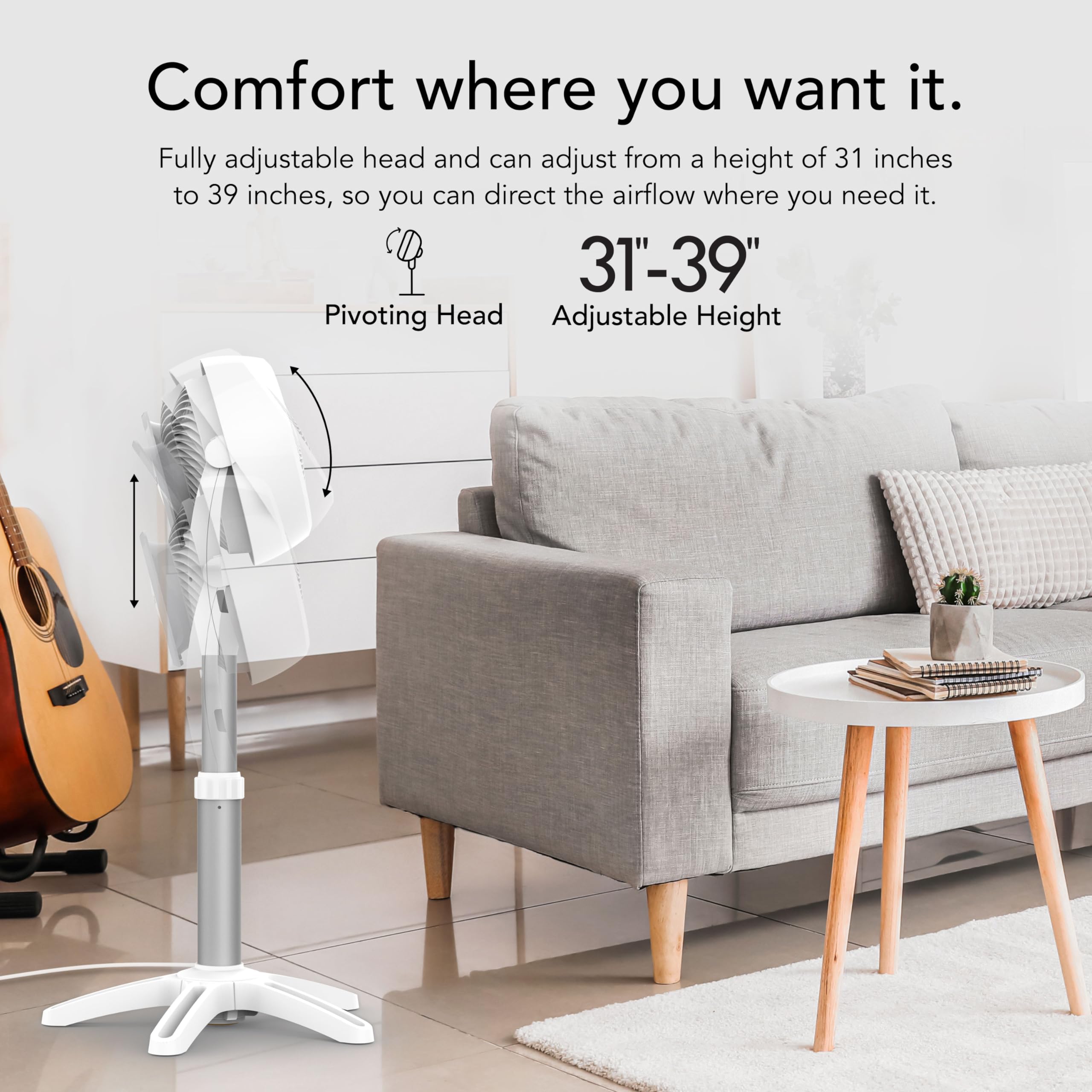 Vornado 6803Dc Energy Smart Medium Pedestal Air Circulator Fan With Variable Speed Control, Ice White, Cr1-0259-43