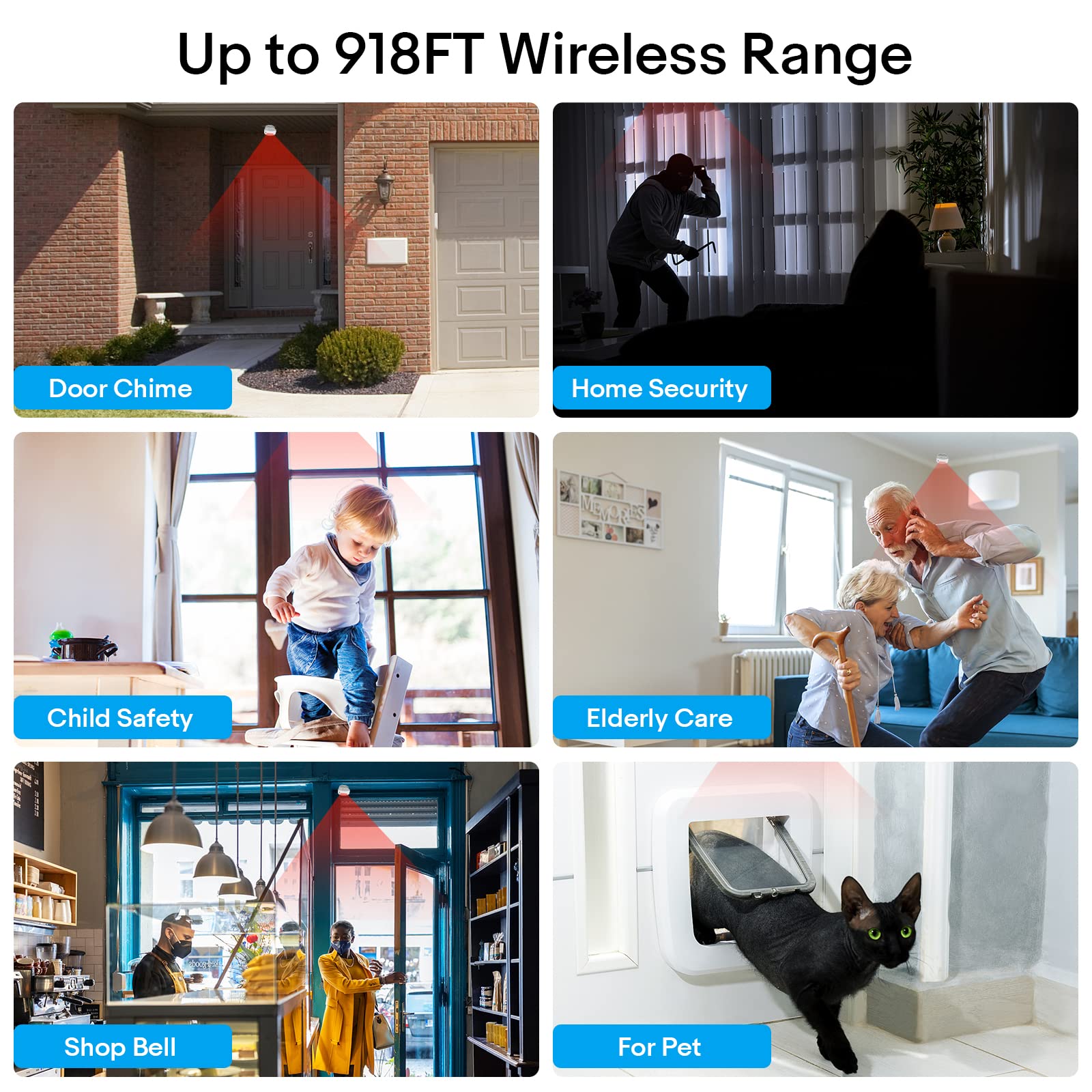 Cruxer Wireless Door Chime With Motion Sensor Doorbell Chimes For Business When Entering,Door Buzzer Alarms Ringer When Door Ope
