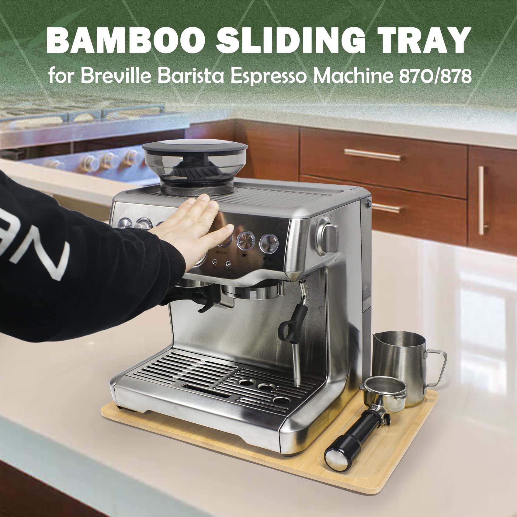 Upgraded Oversize Bamboo Appliance Slider Fit For Breville Barista Espresso Machine 870/878   Under Cabinet Sliding Tray Caddy F