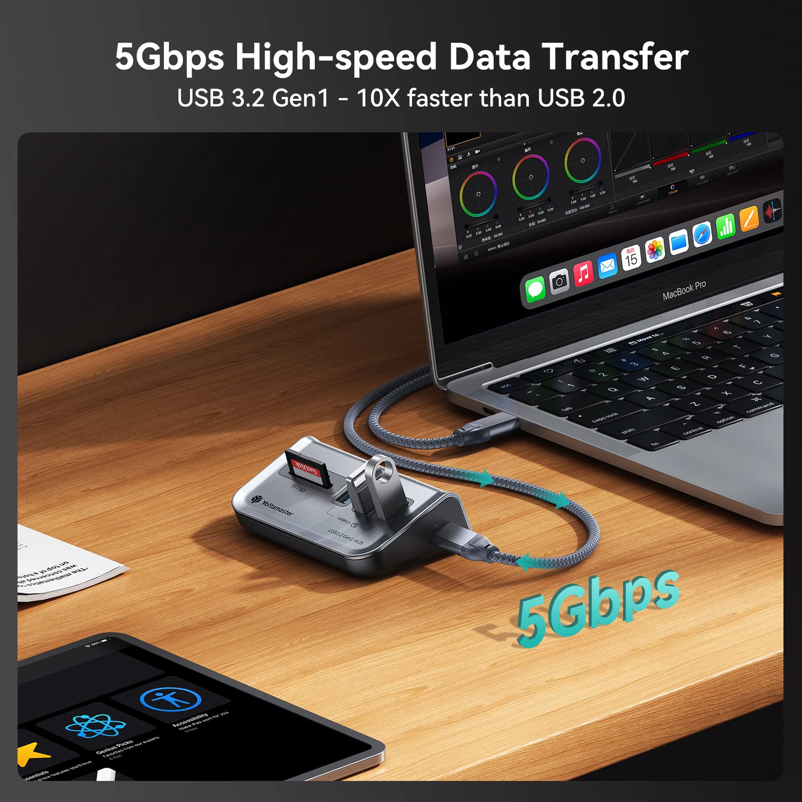 Yottamaster Usb Hub With Sd Card Reader, Triangle Desktop Usb3.0 Hub With 3 Usb A 3.0 Ports, Tf & Sd Card Reader With 1.64Ft Cable For Pc, Laptop (Not Support Charging)