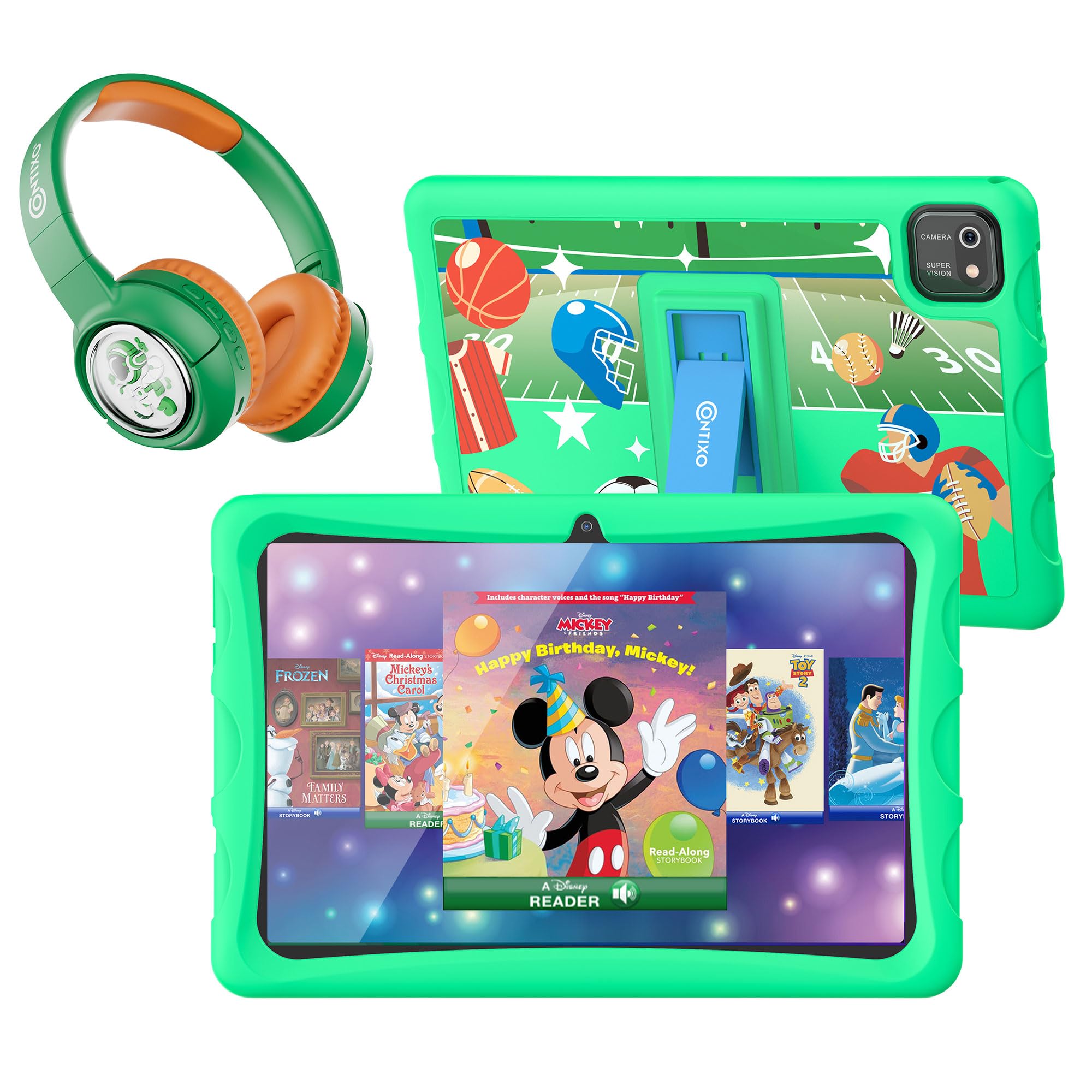 Contixo 10 Kids Tablet Bundle with Headphones - K103 Toddler Tablet with 80+ Disney E-Books & Stickers, Android, 3GB RAM, 32GB S