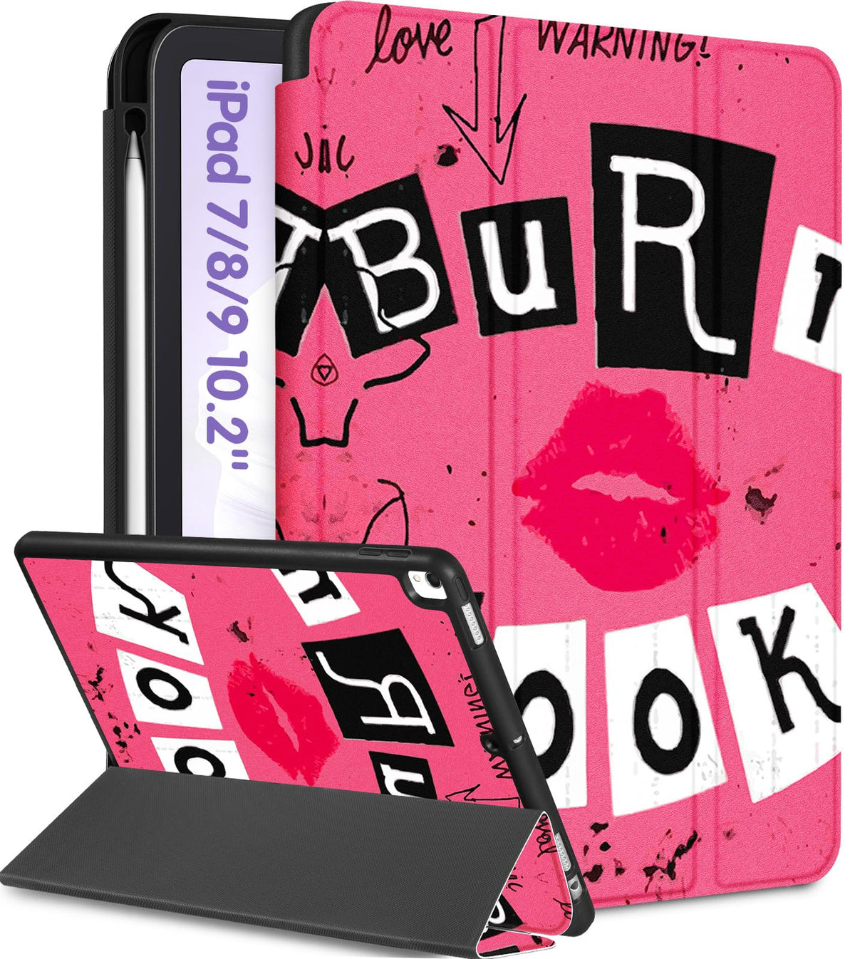Uppuppy For Ipad 9Th/8Th/7Th Generation Case 10.2 Inch Girls Cute Women Folio Smart Cover With Pencil Holder Red Lips Design Fun
