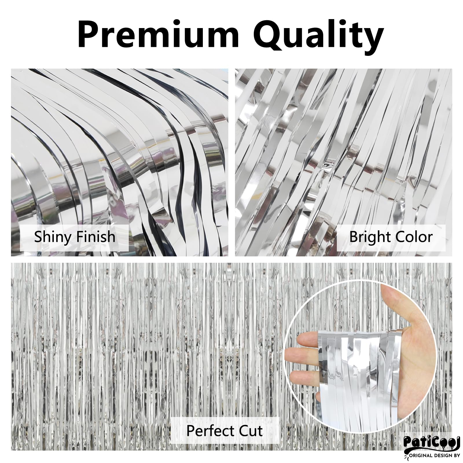 Paticool Silver Tinsel Foil Fringe Curtain Backdrop   Thicken 4 Pack 3.2 X 8.2 Ft   Glitter Silver Door Streamers Party Backdrop