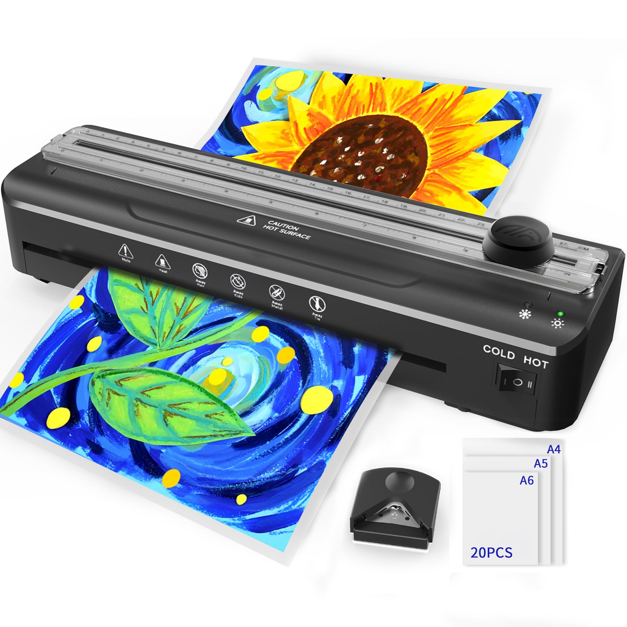 Laminator Machine A4 Laminators - 9 Inch Thermal Cold Laminating Machine with 20 Laminating Sheets, 8.5x11 Laminator with NTC Te