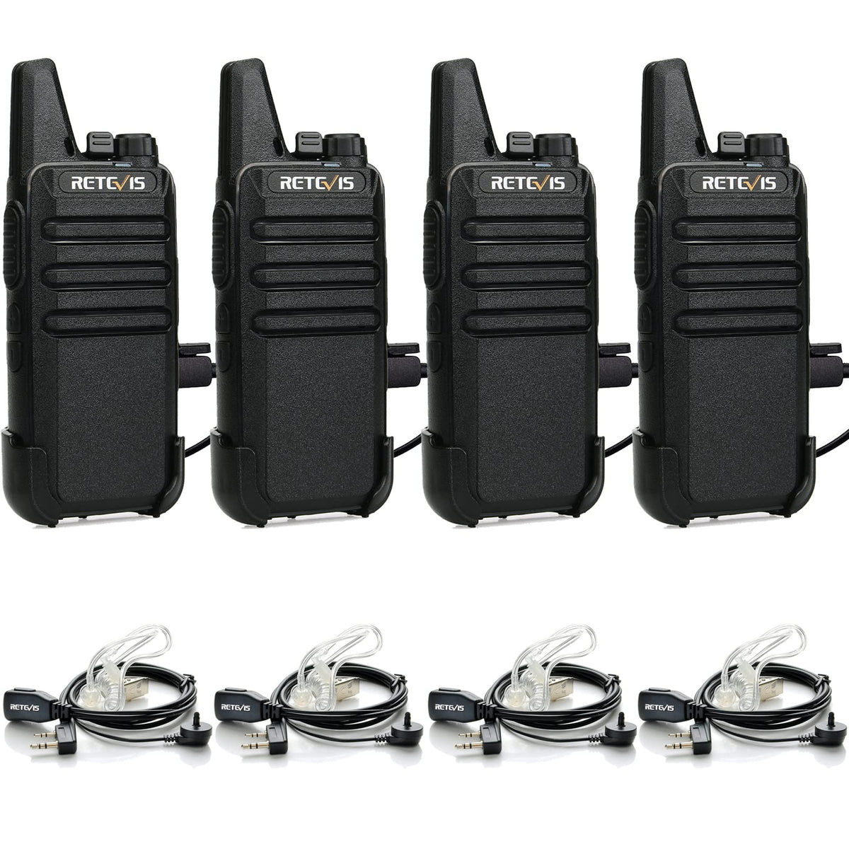 Retevis Rt22 Walkie Talkies With Earpiece, Two Way Radios Long Range, Mini Walkie Talkie Rechargeable For Adults,Key Lock,Vox Handsfree, For Family Hunting Camping Hiking Skiing (4 Pack, Black)