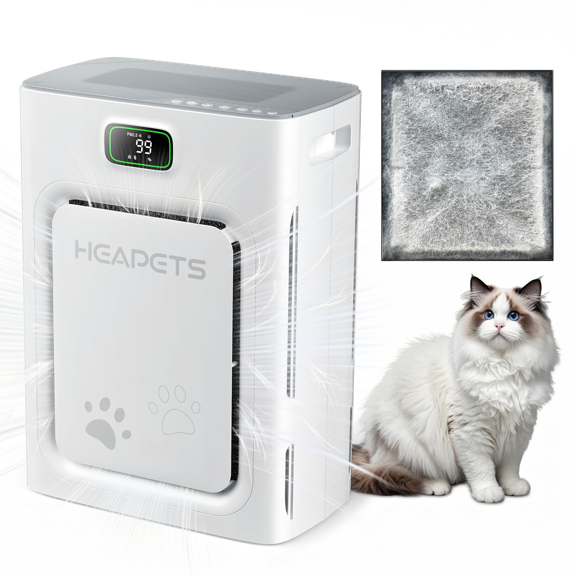 Pet Air Purifier for Home Large Room 2500 sq ft, H13 HEPA Washable Double-Sided Filter,Air Cleaner for Pet Hair Dander Odor Alle