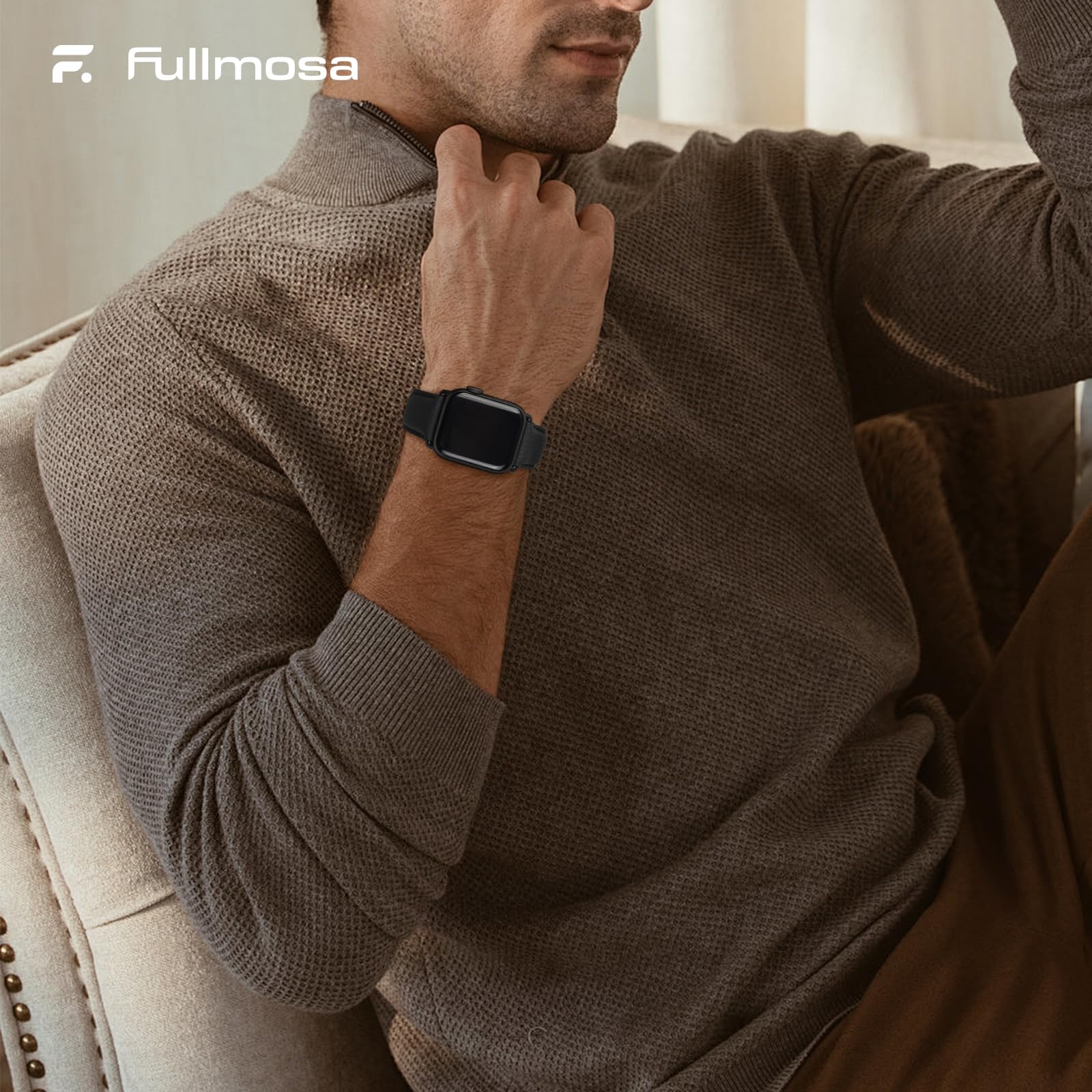 Fullmosa Leather Bands Compatible With Apple Watch Band 42Mm 44Mm 45Mm, Dressy Chic Iwatch Strap With Case For Iwatch Series 9 8