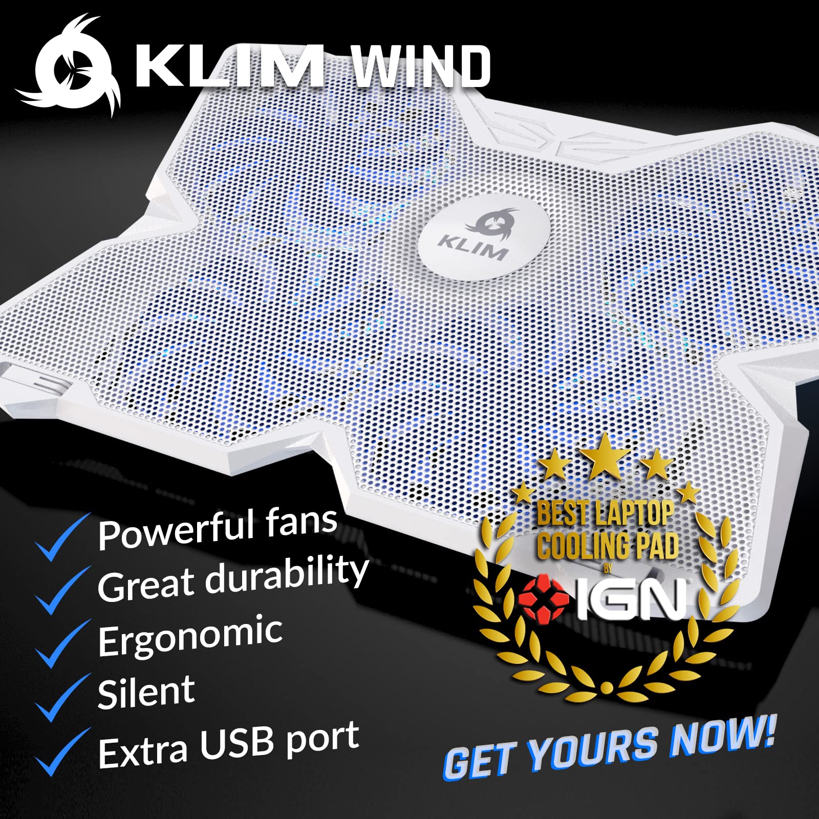 Klim Wind Laptop Cooling Pad   More Than 500 000 Units Sold   New 2024   The Most Powerful Rapid Action Cooling Fan   Laptop Sta