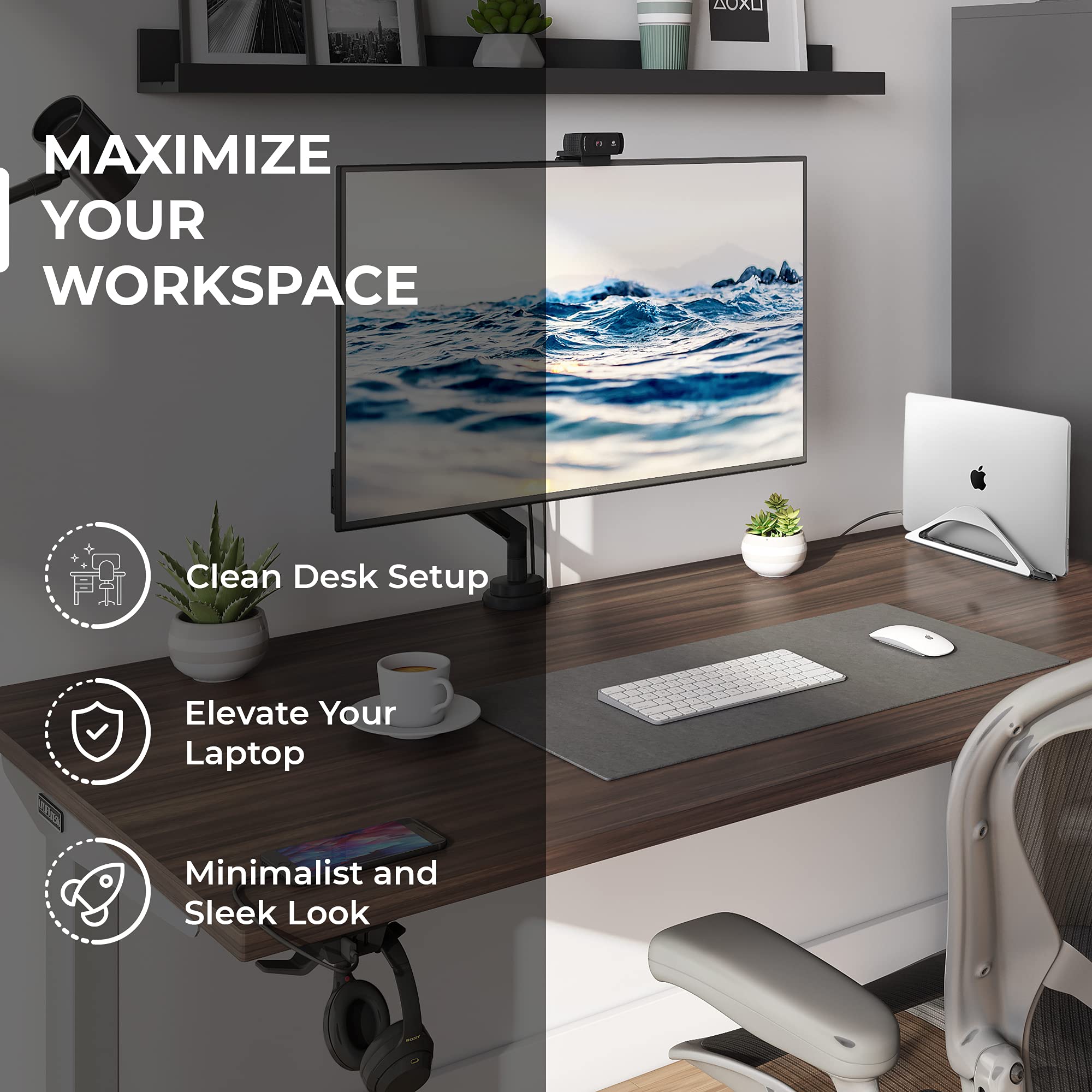 Humancentric Vertical Laptop Stand For Desks (Silver) | Adjustable Holder To Dock Apple Macbook, Macbook Pro, And Other Laptops