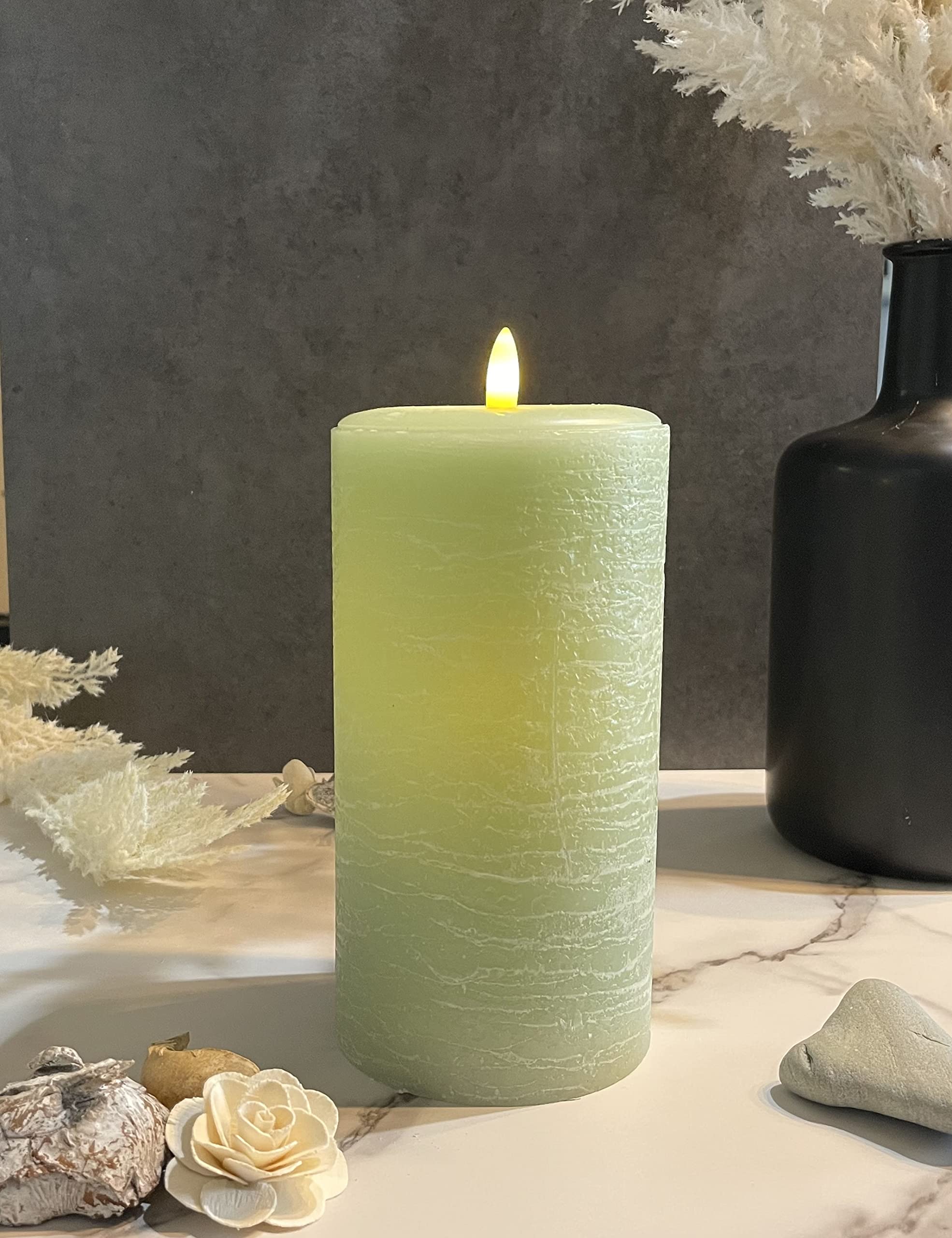 Lumipur Signature Natural Glow Flickering Flameless Led Wax Pillar Candle (3.5'' X 7'', Sage Green)