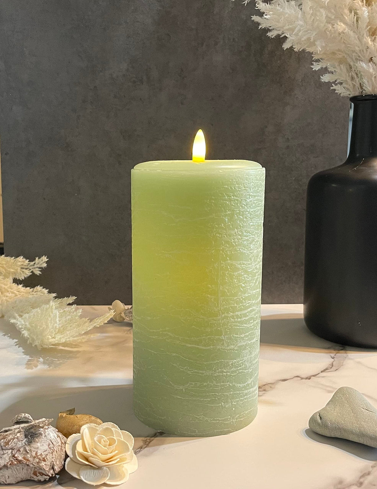 Lumipur Signature Natural Glow Flickering Flameless Led Wax Pillar Candle (3.5'' X 7'', Sage Green)