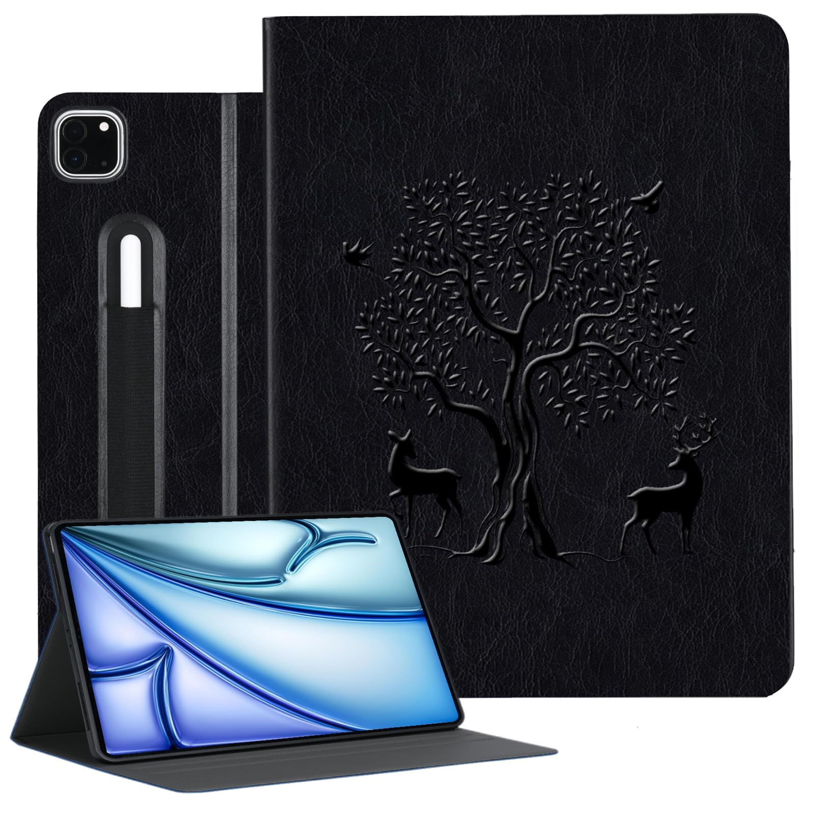 Hfcoupe For 2024 Ipad Air 13 Inch Case M2, Book Style Ipad 12.9 Pro Cases 6Th/5Th Gen With Elastic Pencil Holder, Magnetic Closu