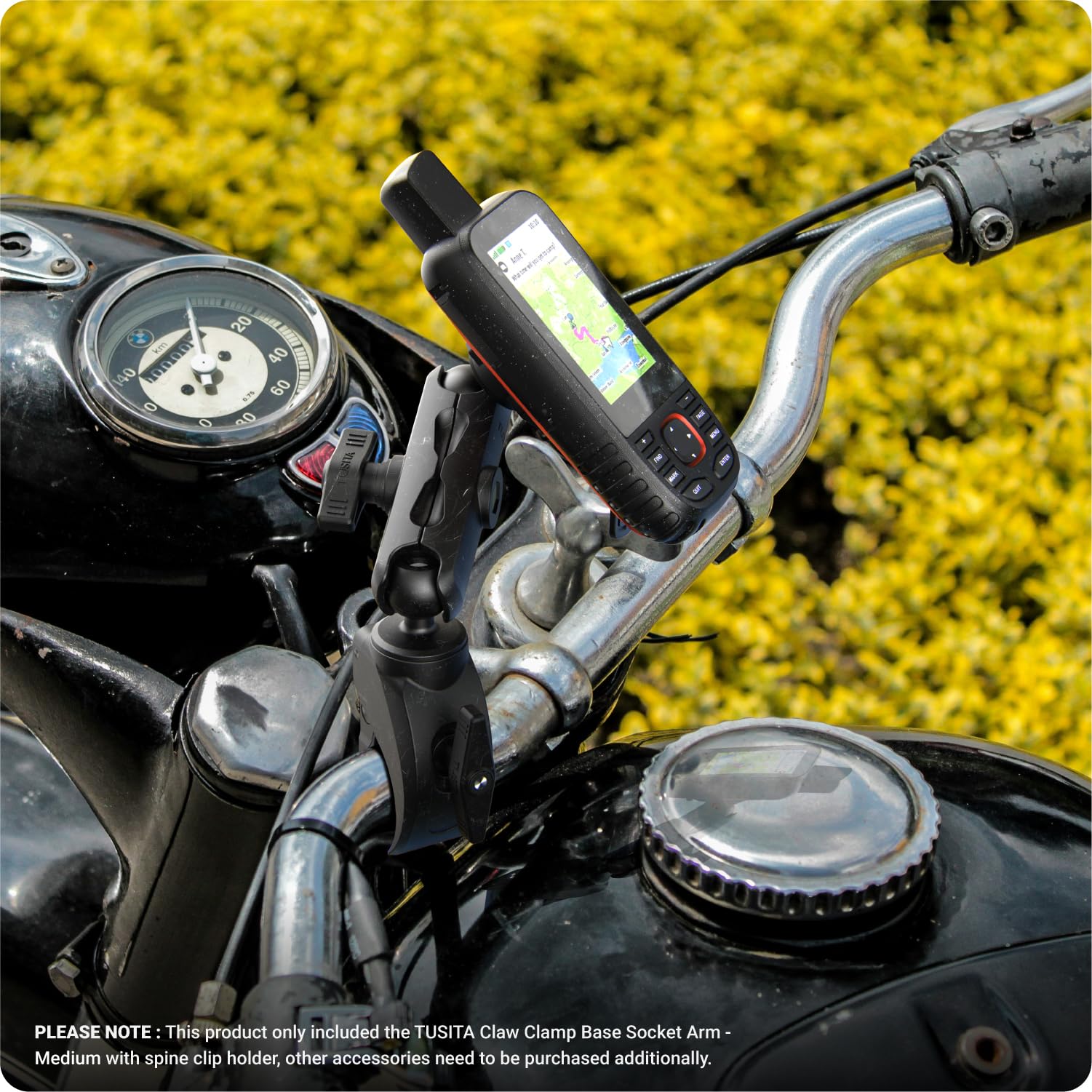 Tusita Motorcycle Atv/Utv Mount Compatible With Garmin Handheld Gps   Claw Clamp Base, Medium Arm