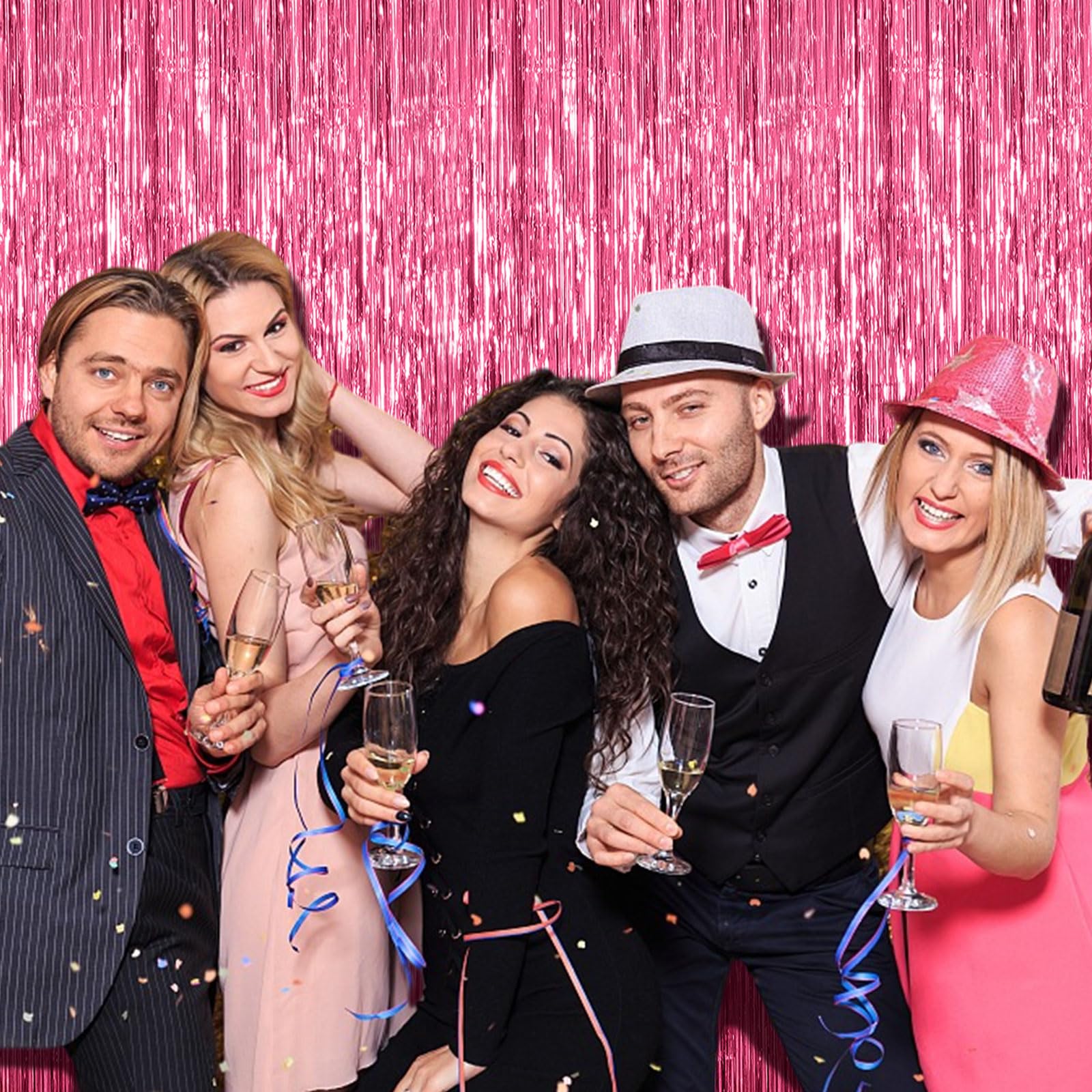 20 Pack Foil Curtain Backdrop Pink Metallic Tinsel Foil Fringe Curtains Photo Booth Props For Birthday Wedding Engagement Baby S