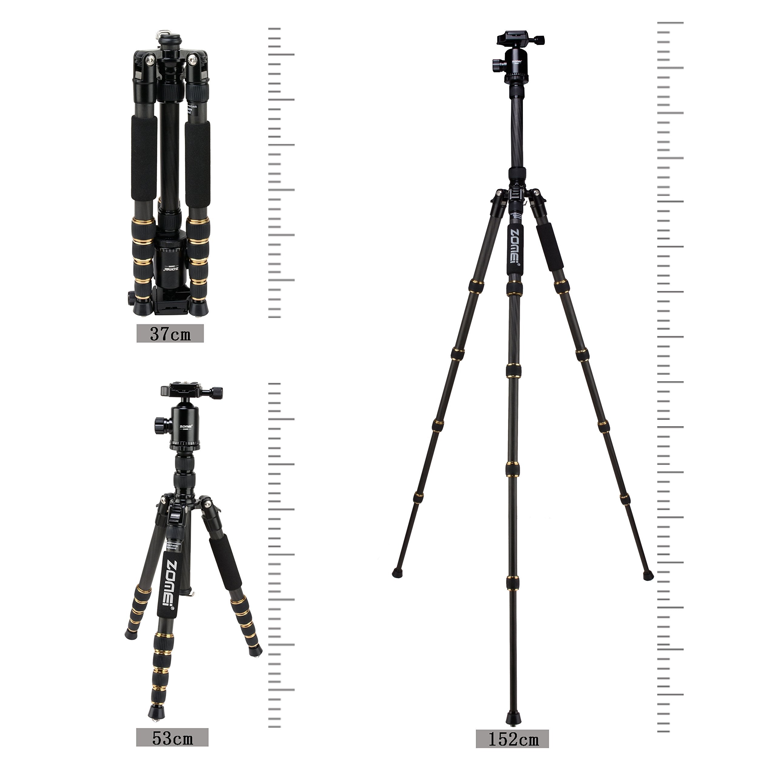 Zomei Z669C Carbon Fiber Portable Tripod With Ball Head Compact Travel For Canon,Sony, Nikon, Samsung, Panasonic, Olympus, Kodak