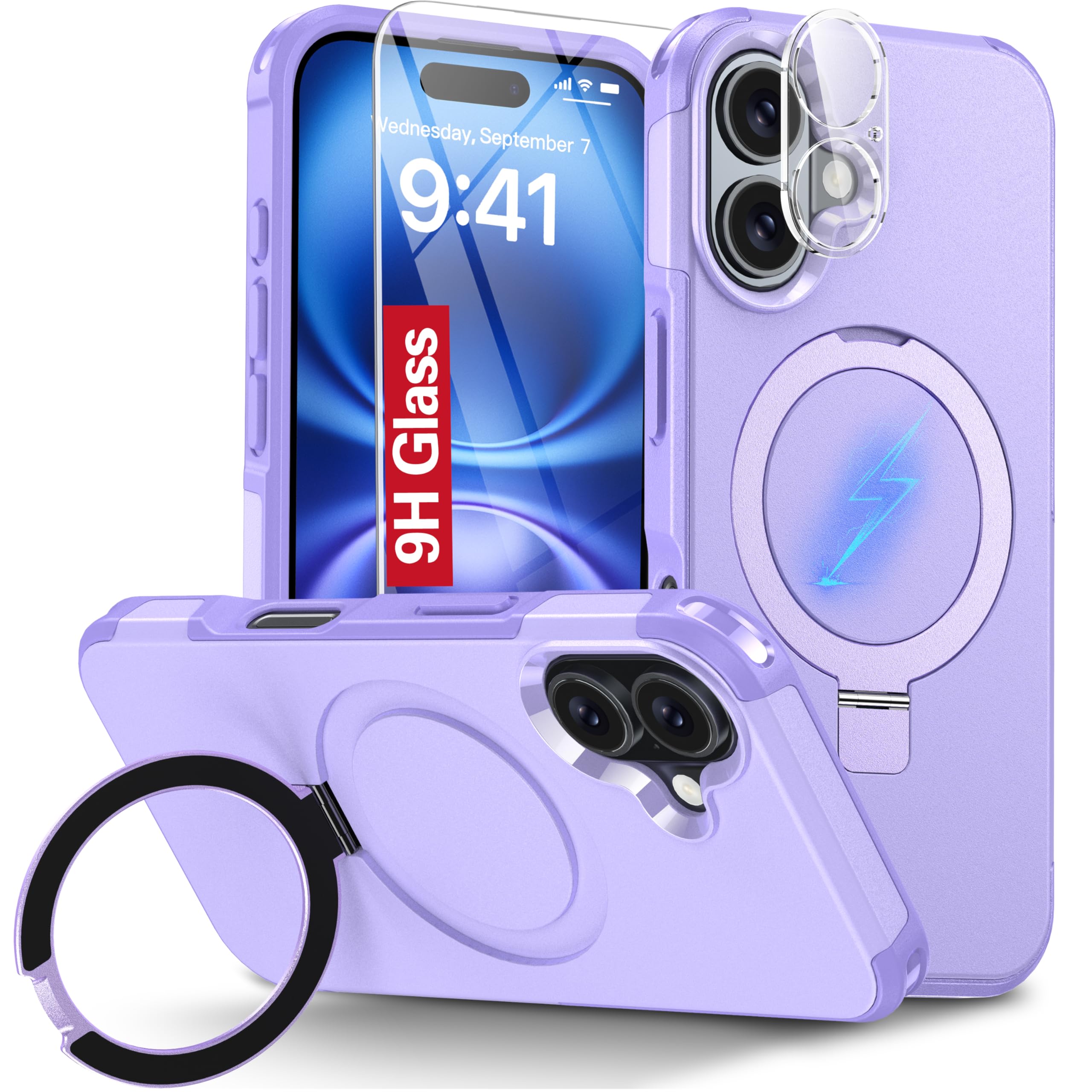 Oterkin Magnetic For Iphone 16 Plus Case Compatible With Magsafe [Foldable Invisible Stand][Tempered Glass Screen Protector & Ca