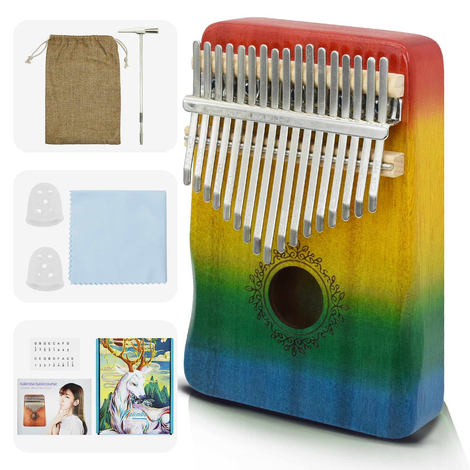 17 Key Kalimba Thumb Piano - Portable Finger Piano with Tuning Hammer & Study Guide, Premium Wood, Unique Musical Gift for Adult