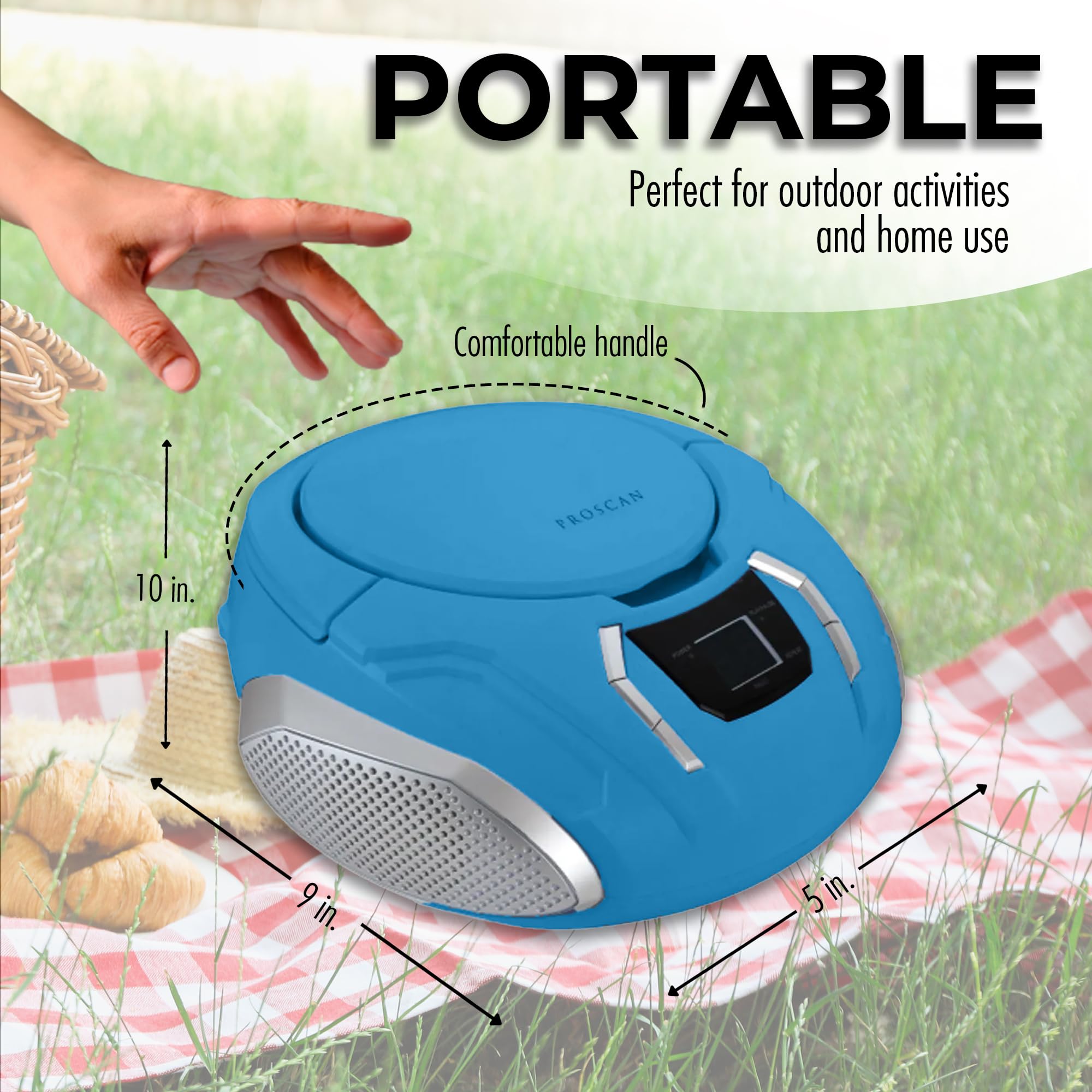 Proscan Elite Portable Cd Player Boombox With Am/Fm Radio + Built In Speakers + Aux Input To Phone/Headphones/Any Audio   Cd Pla