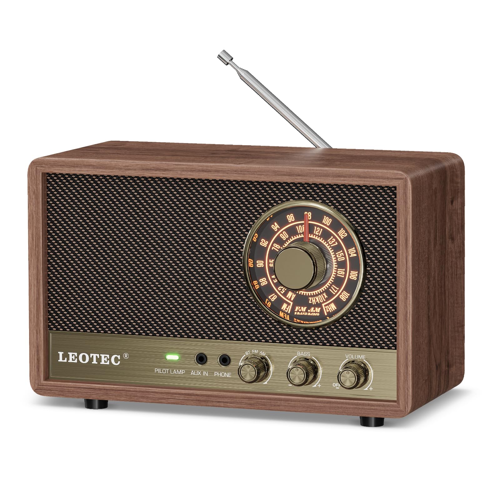 Leotec Am Fm Radio,Retro Wood Table Radio,Portable Bluetooth Speaker Plug In Wall,Best Reception With Aux,Headphone Jack,Great F