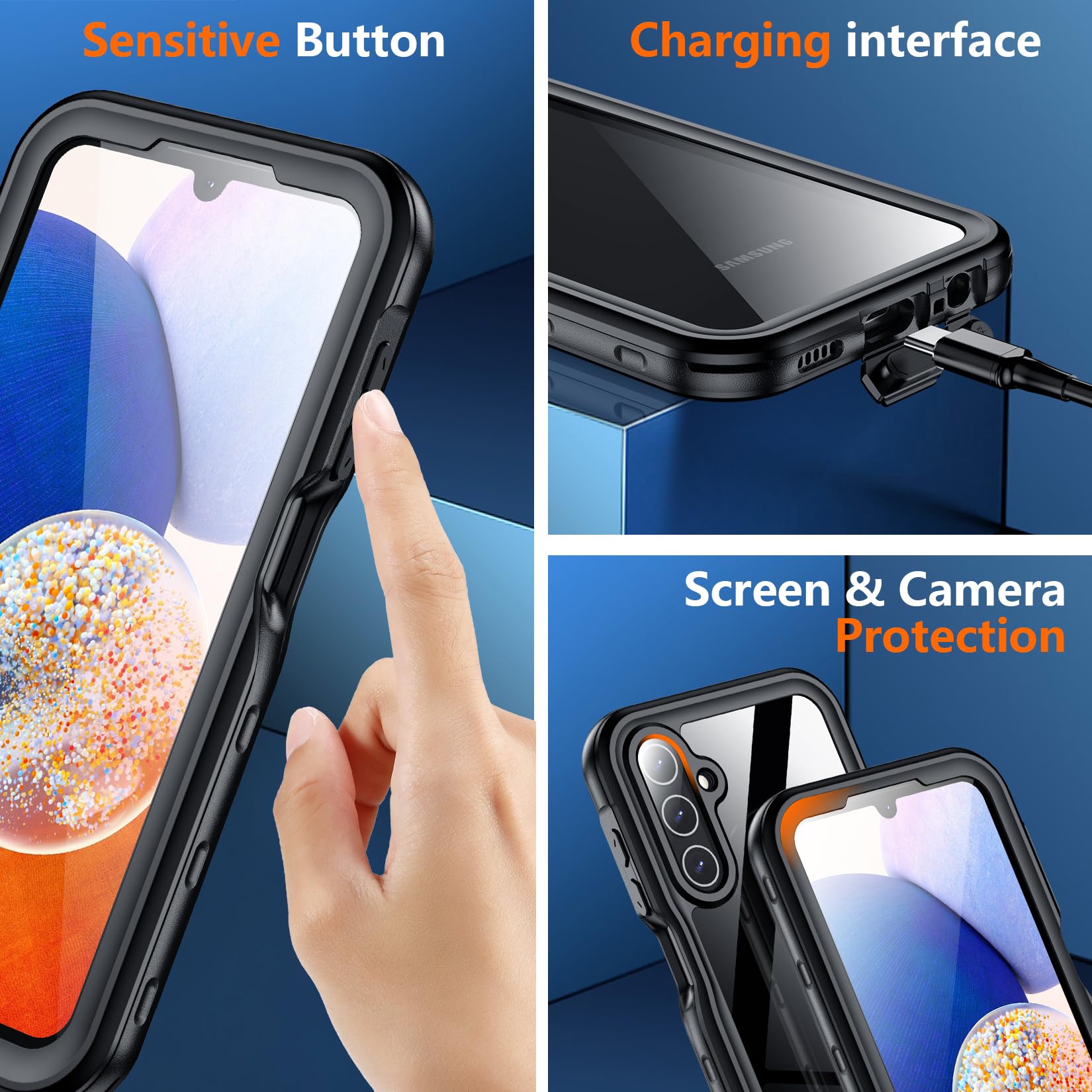 Spidercase For Samsung Galaxy A14 5G Case Waterproof,Full Heavy Duty Protection,Built In Screen&Camera Protector,Military Shockp