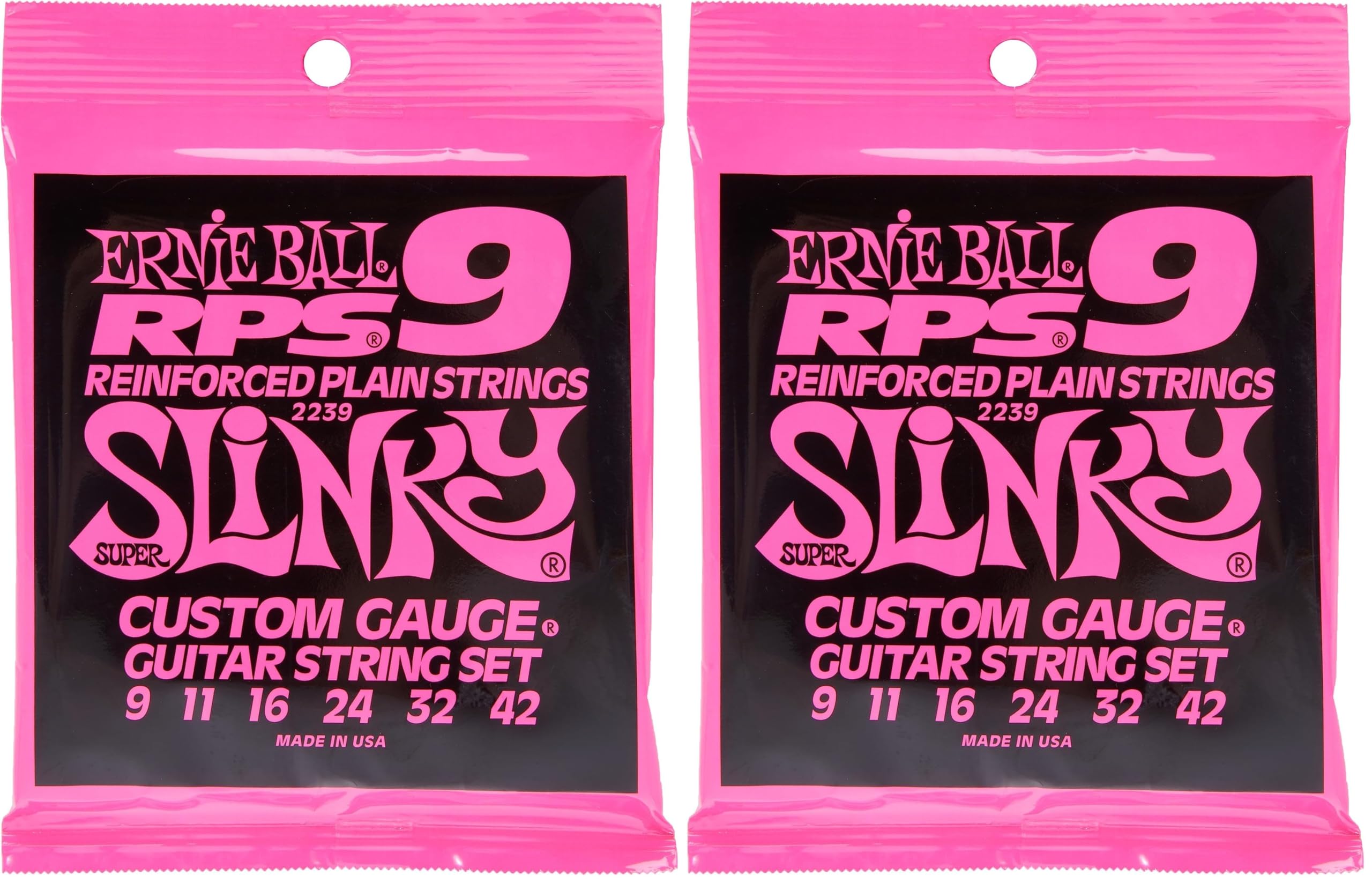 Ernie Ball Super Slinky RPS Electric Guitar Strings, 9-42 Gauge (P02239) (Pack of 2)