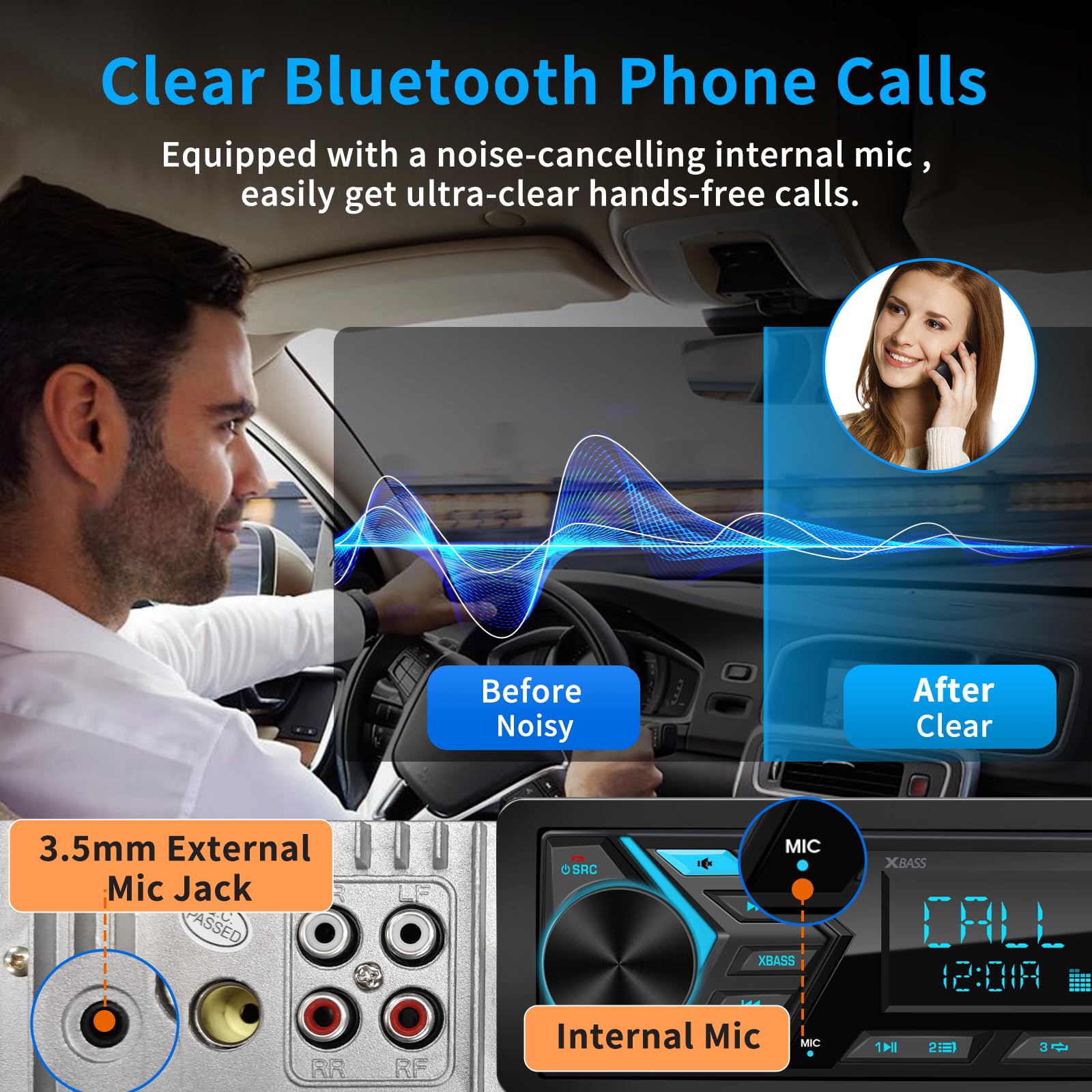 Bluetooth Single Din Car Radio: Marine Stereo Receivers - Multimedia Car Audio With Am Fm Usb Sd Aux-In 2.1A Quick Charge App Co