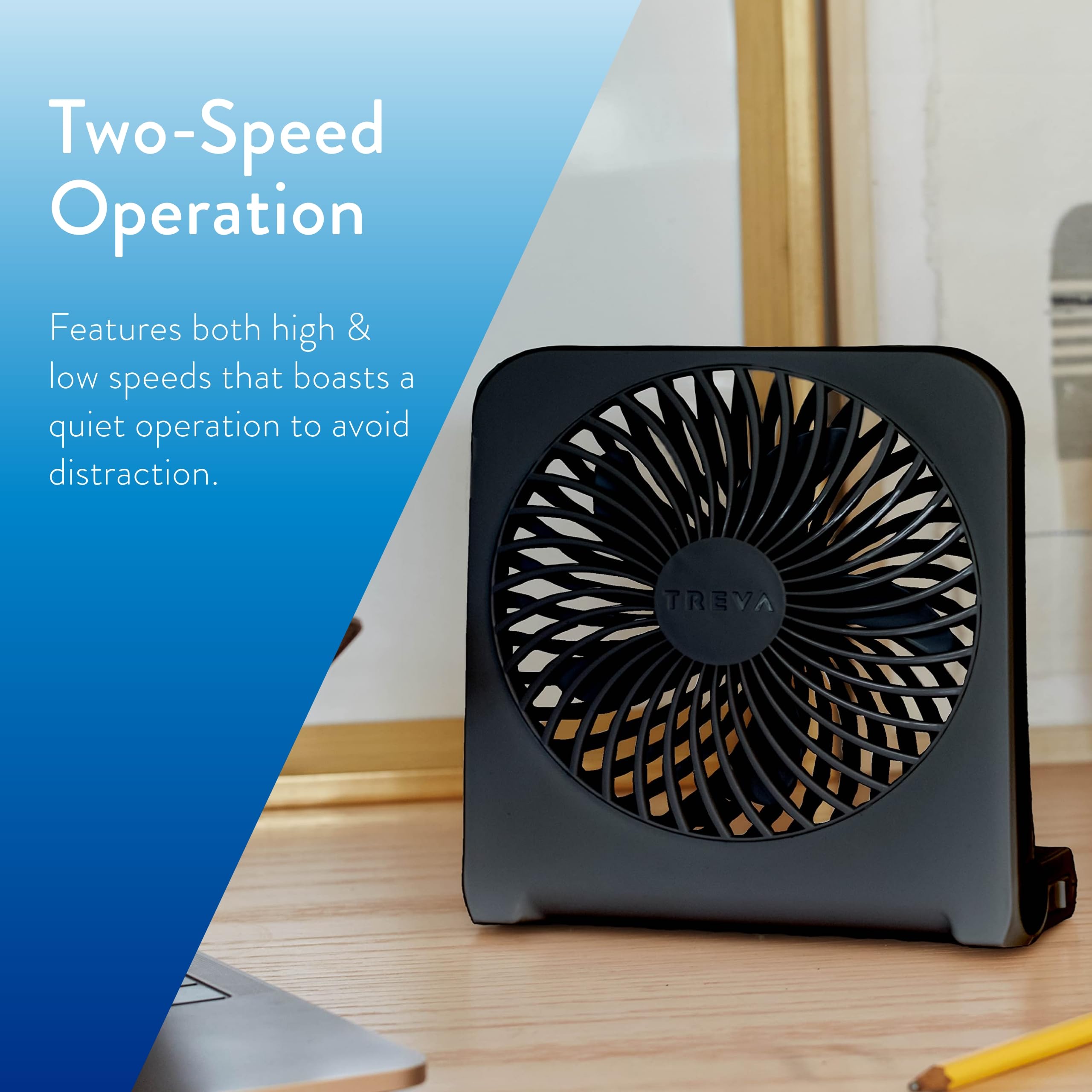 Treva 5 Inch Usb And Battery Powered Desk Fan With Two Cooling Speeds And Adjustable Tilt, Small Usb Fan Cubicle Accessories Dur
