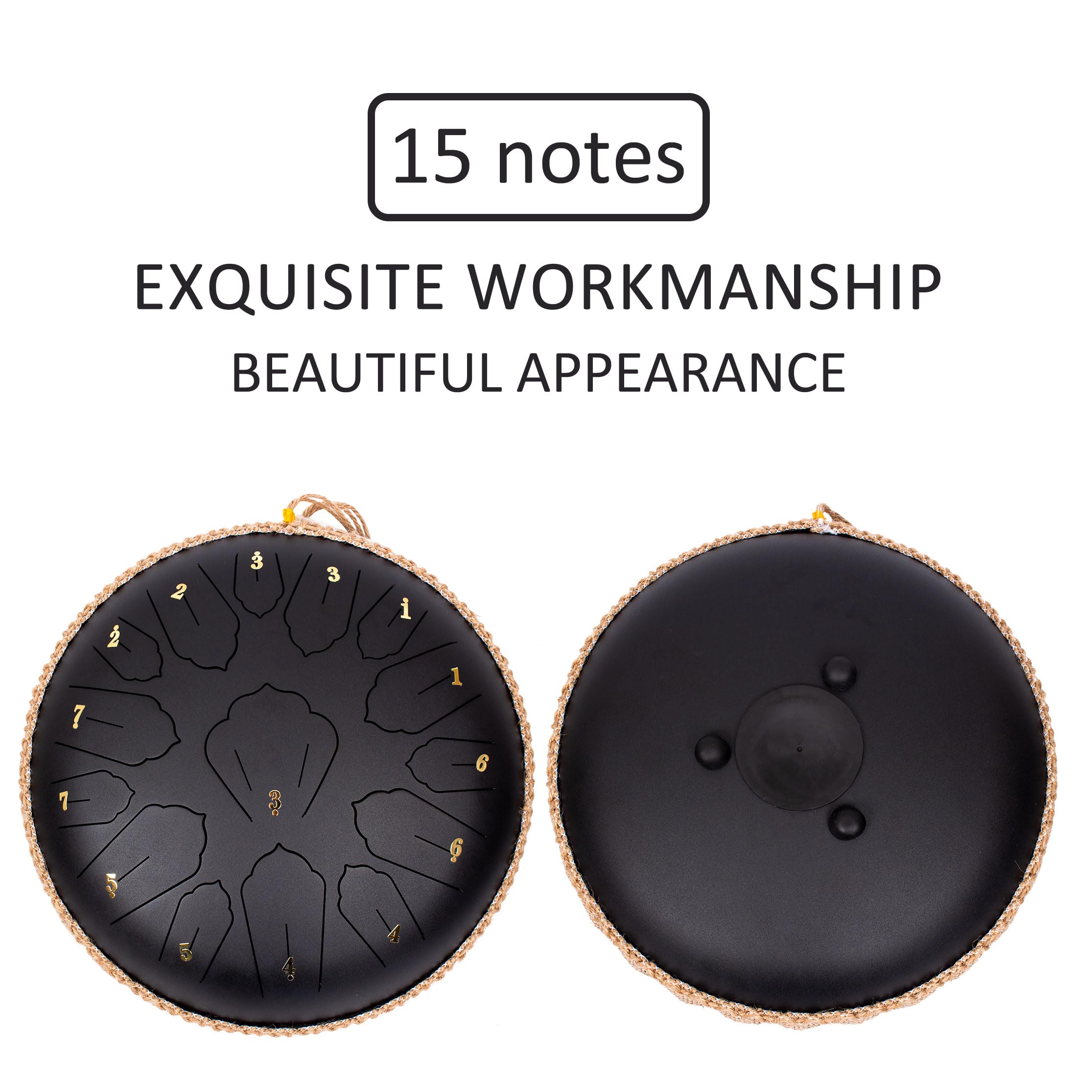 Lomuty Steel Tongue Drum,15 Notes 12 Inch C Key Handpan Percussion Instrument,For Meditation, Decompression, Music And Gift (Bla