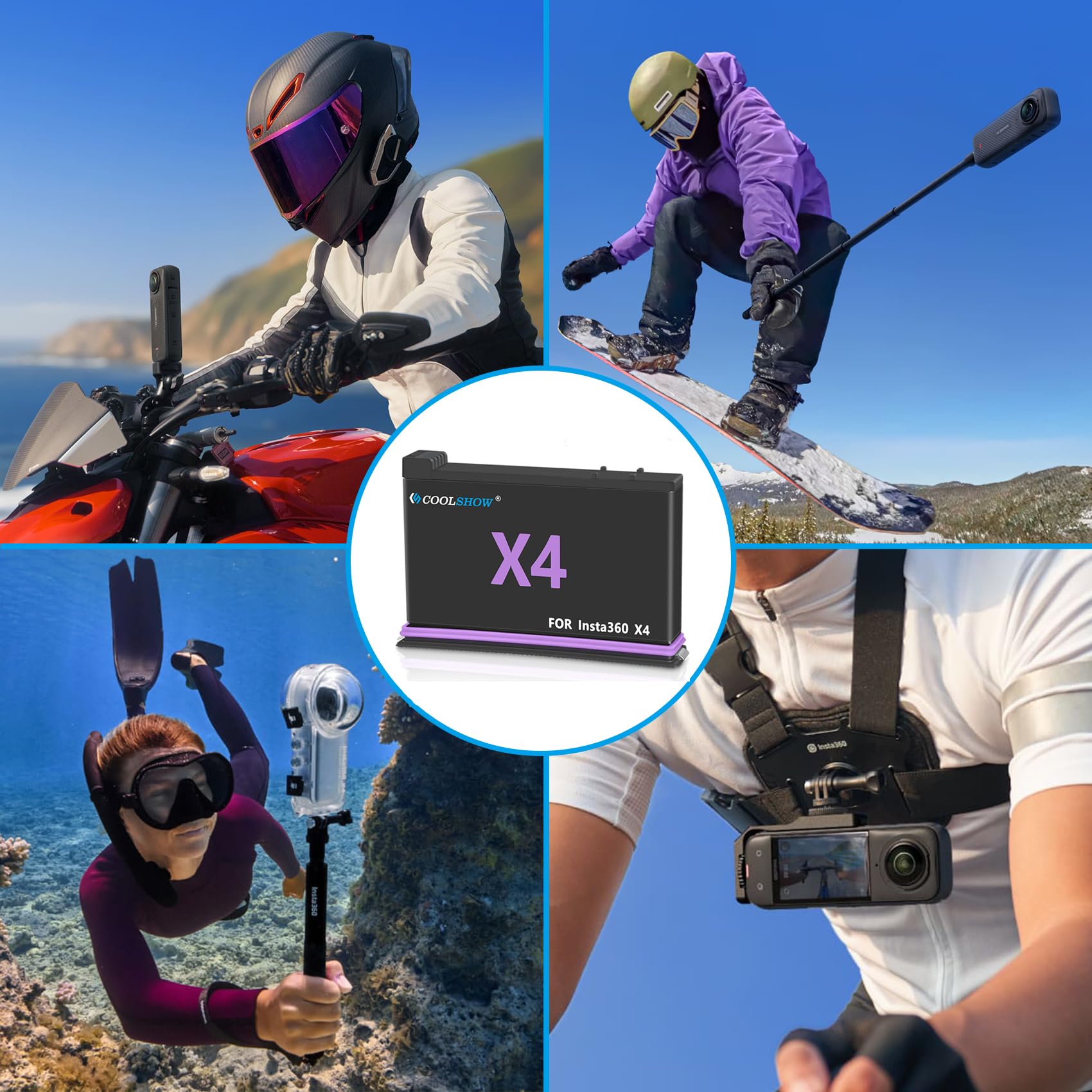 Coolshow Action Camera X4 Battery Replacement 2500Mah 2 Packs Only Compatible With Insta360 X4 Camera