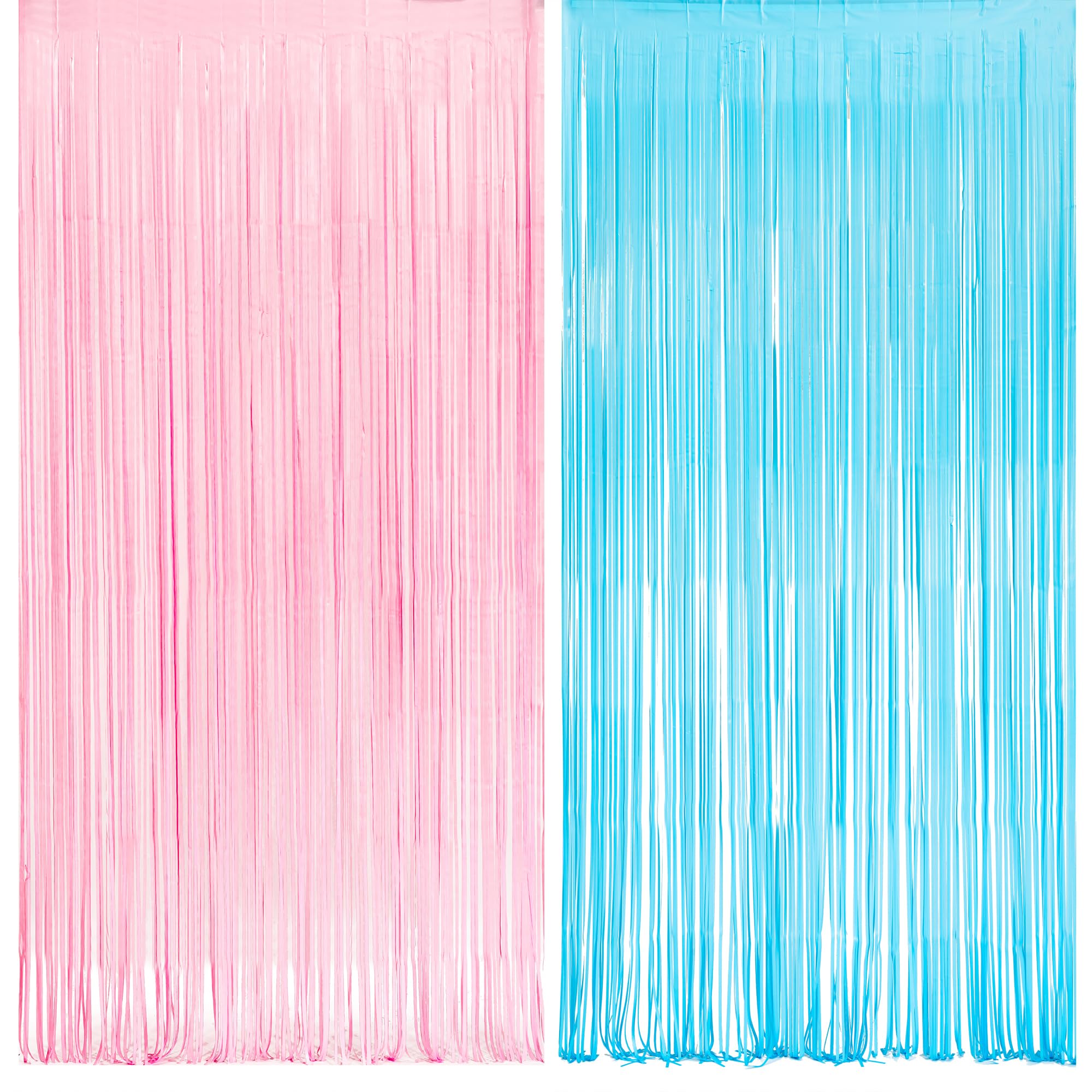 Pink And Blue Party Photo Backdrop   Greatril Foil Fringe Tinsel Streamers For Gender Reveal/Boy Or Girl/Pastel/Easter/Baby Show