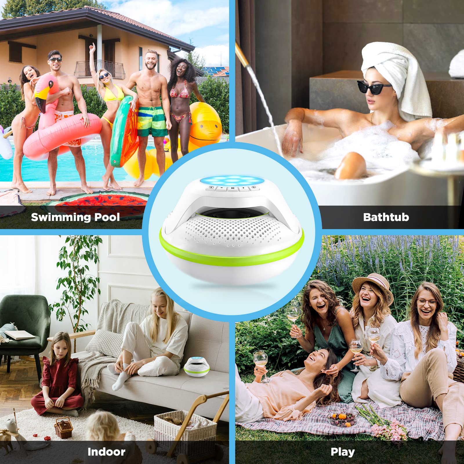 Portable Bluetooth Speakers,Wireless Floating Speaker Stereo With Waterproof Ipx7 And Colorful Led Light,10 Meters Bluetooth Ran