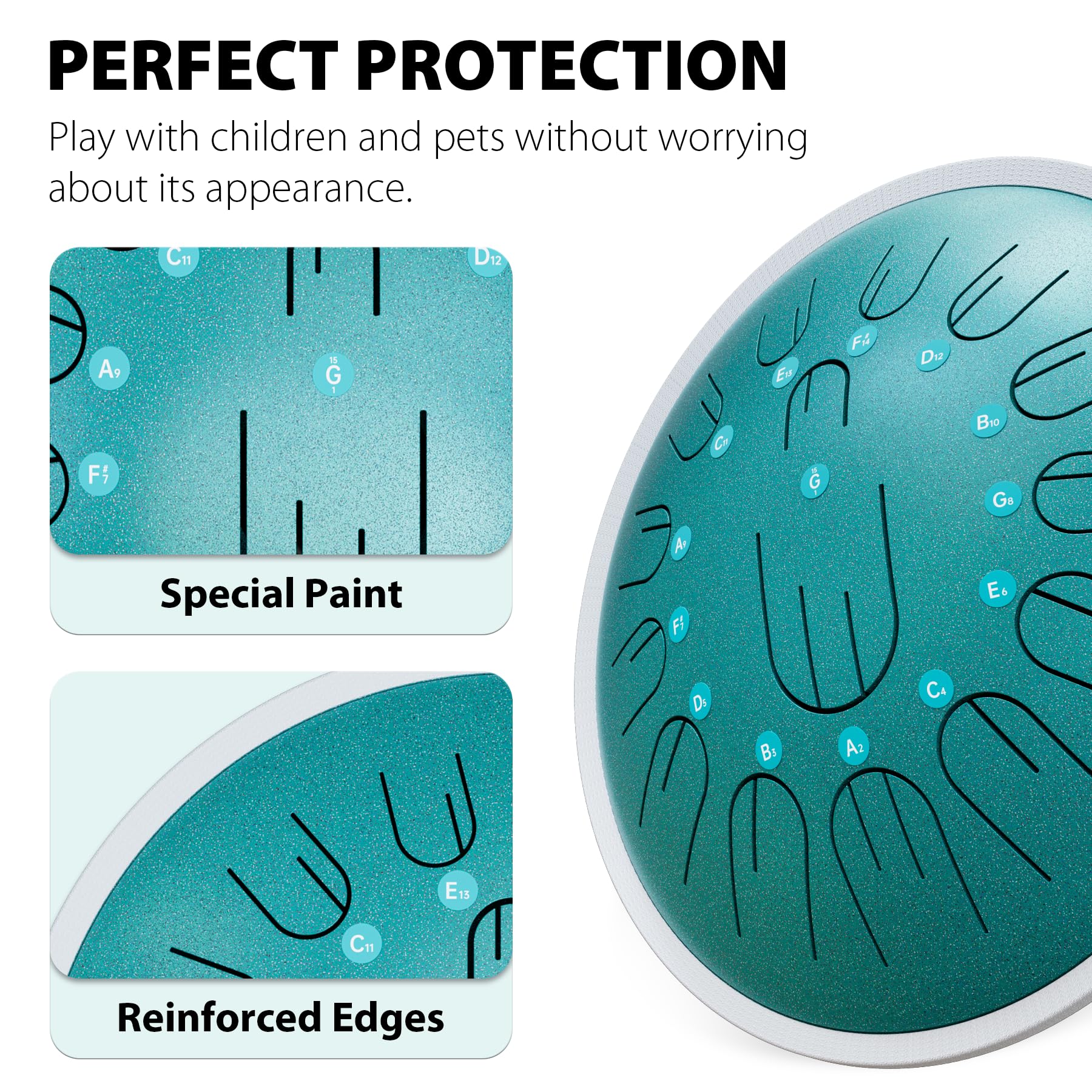 Steel Tongue Drum, 14 Inch 15 Notes Steel Hanpan Tongue Drum, G Major Tongue Drum With 2 Full Octaves, Steel Handpan Drums Malle