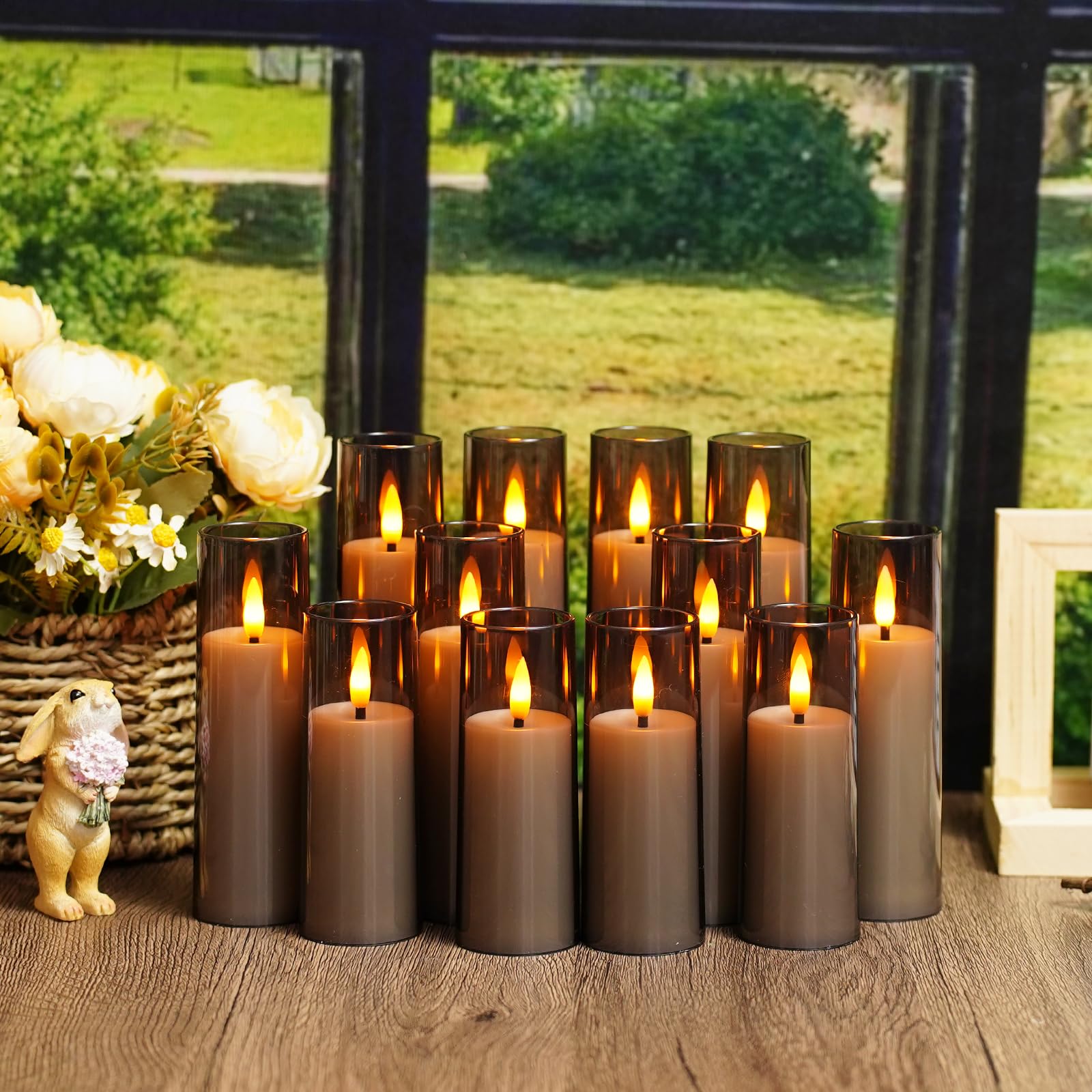 Sasigeiaa Flickering Flameless Candles, Battery Operated Acrylic Led Pillar Candles With Remote Control And Timer,Pack Of 12,(D1